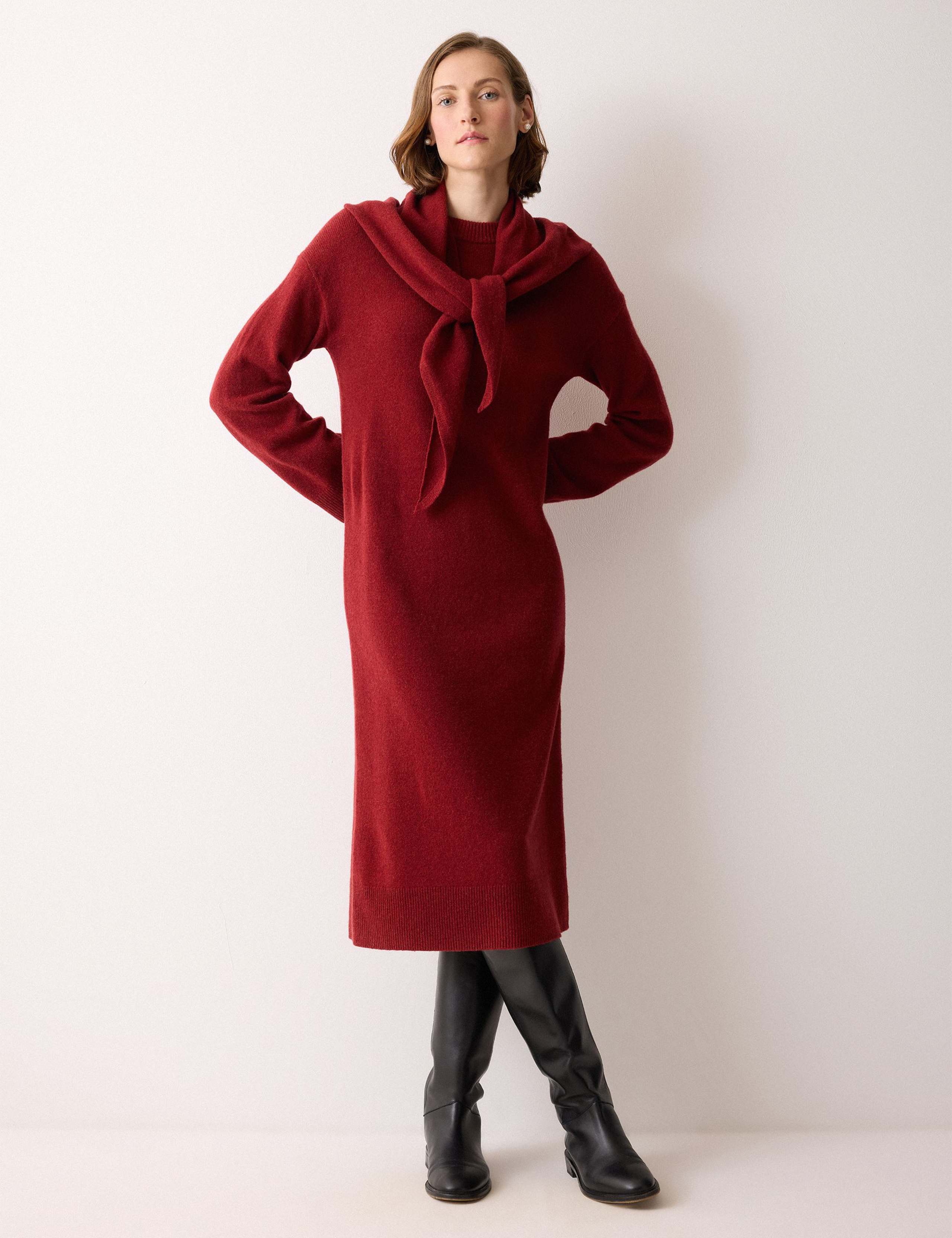 Pure Wool Knitted Scarf Neck Midi Dress 1 of 5
