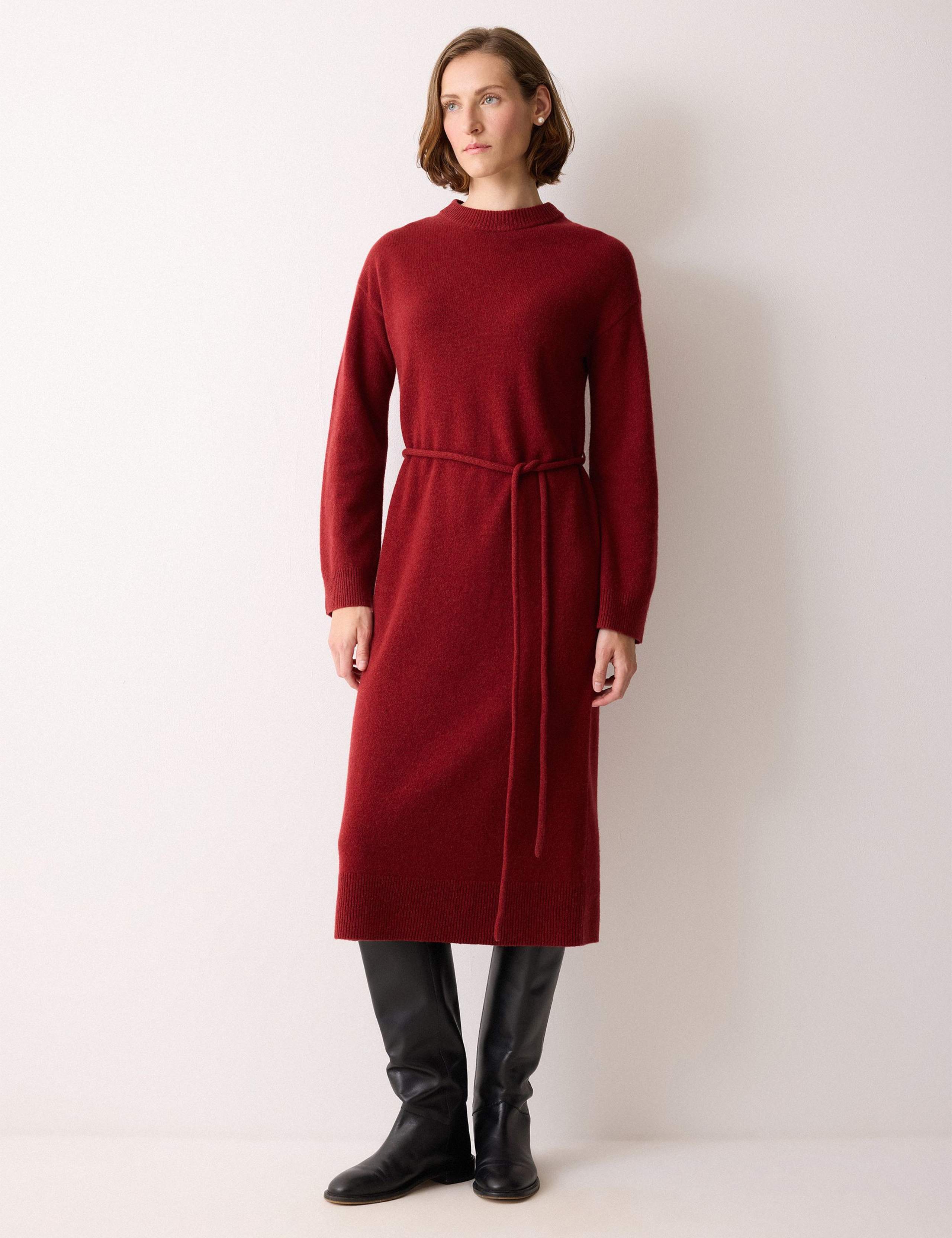 Pure Wool Knitted Scarf Neck Midi Dress 3 of 5