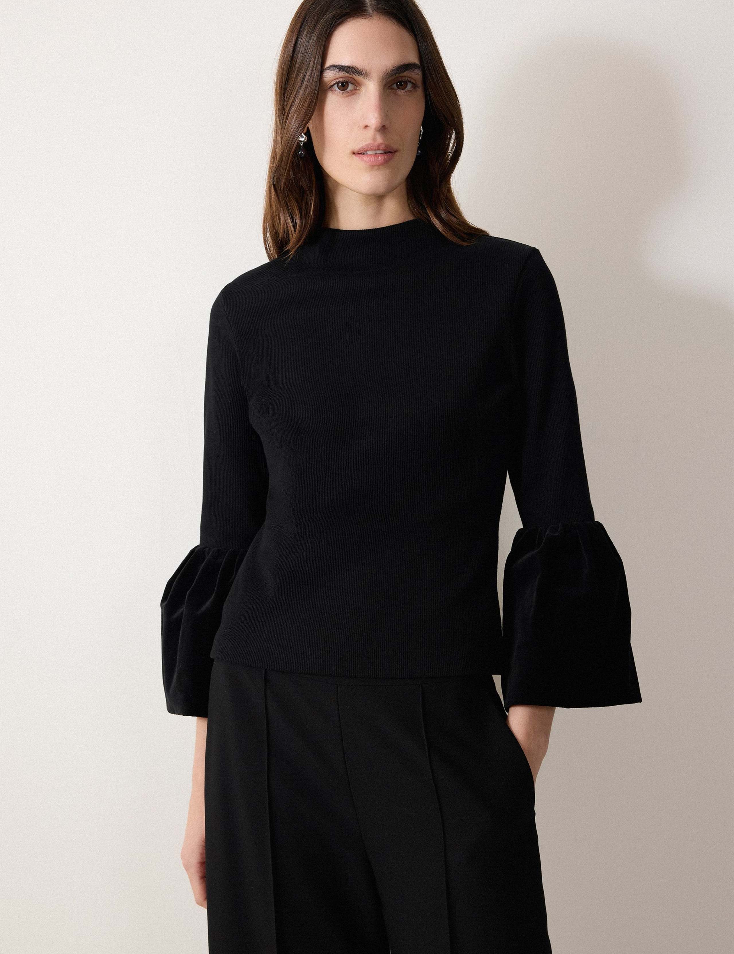 Cotton Rich Ribbed Velvet Sleeve Top 1 of 5