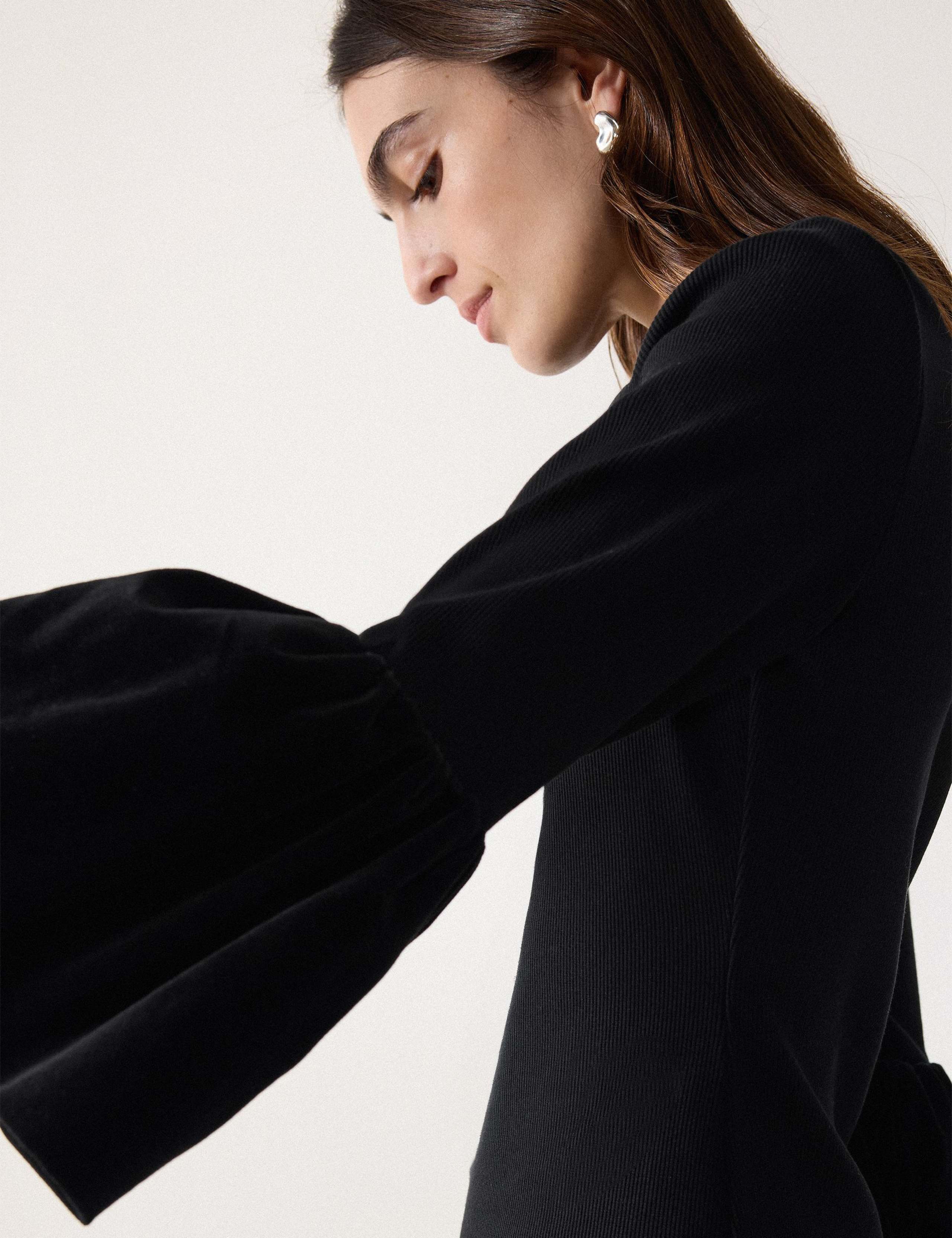 Cotton Rich Ribbed Velvet Sleeve Top 4 of 5