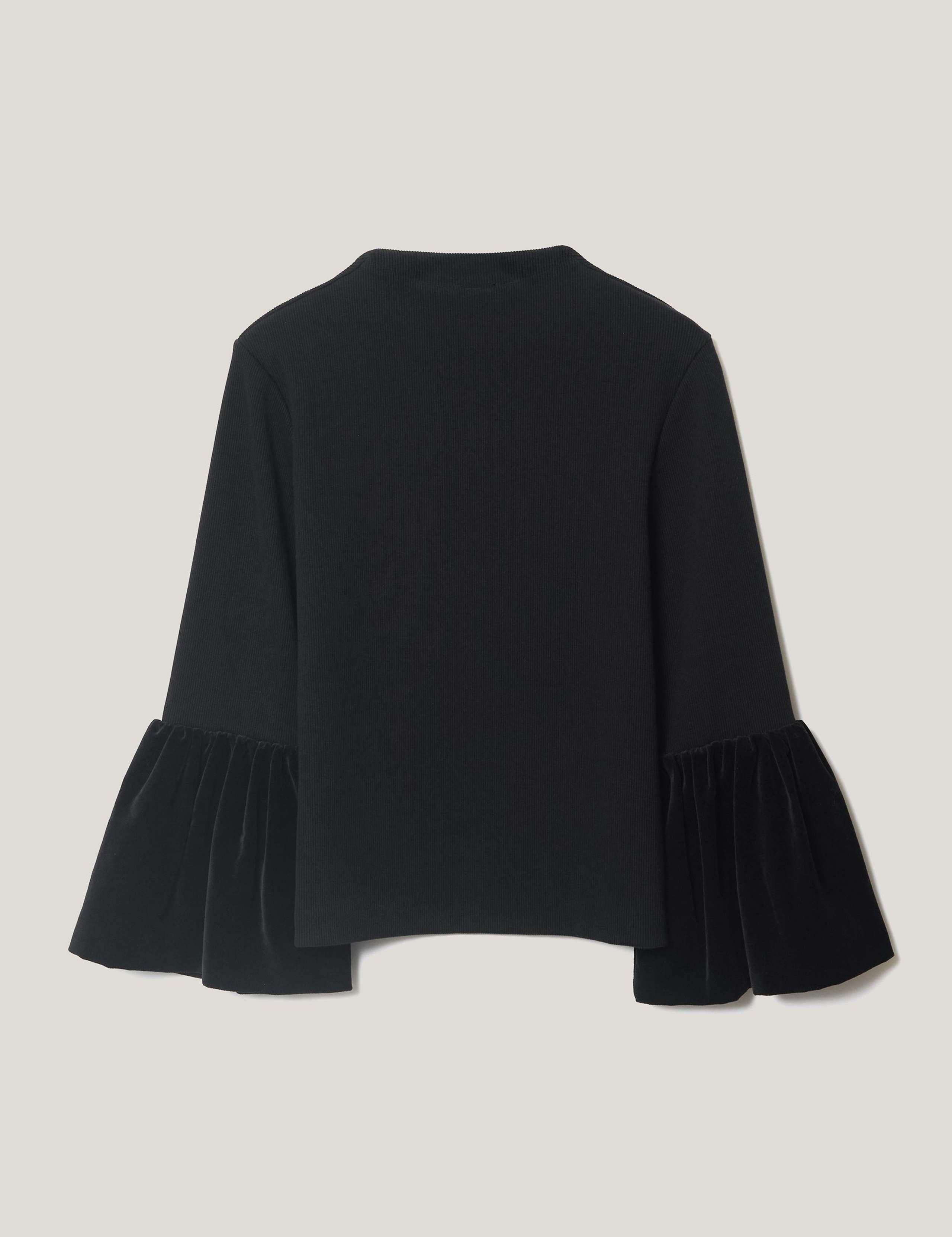 Cotton Rich Ribbed Velvet Sleeve Top 2 of 5