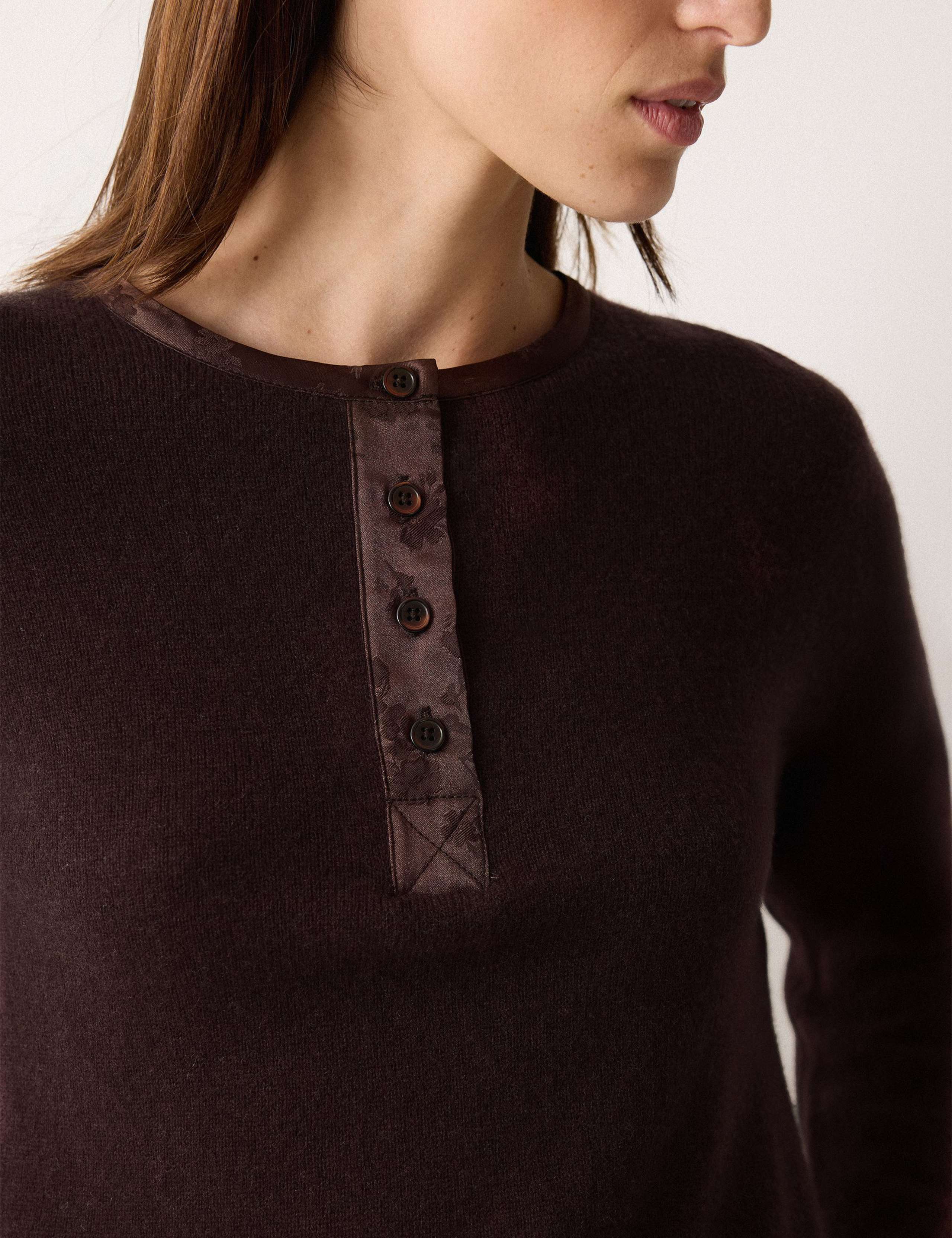 Wool Rich Henley Neck Satin Trim Knitted Top 5 of 5