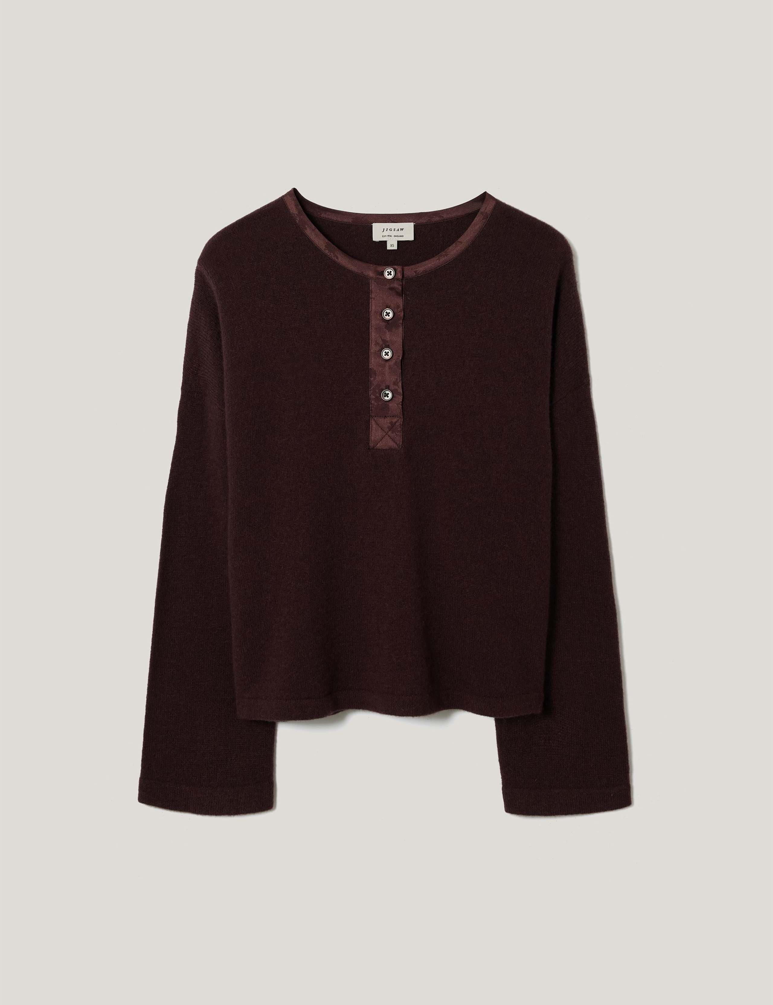 Wool Rich Henley Neck Satin Trim Knitted Top 2 of 5