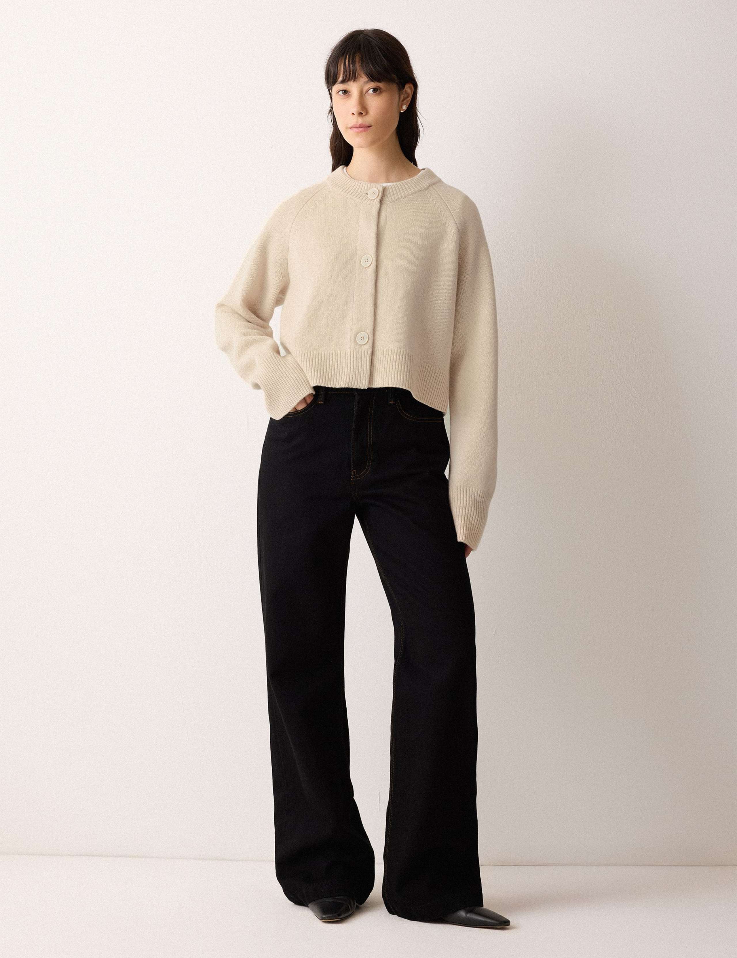 Pure Wool Crew Neck Cropped Cardigan 4 of 5