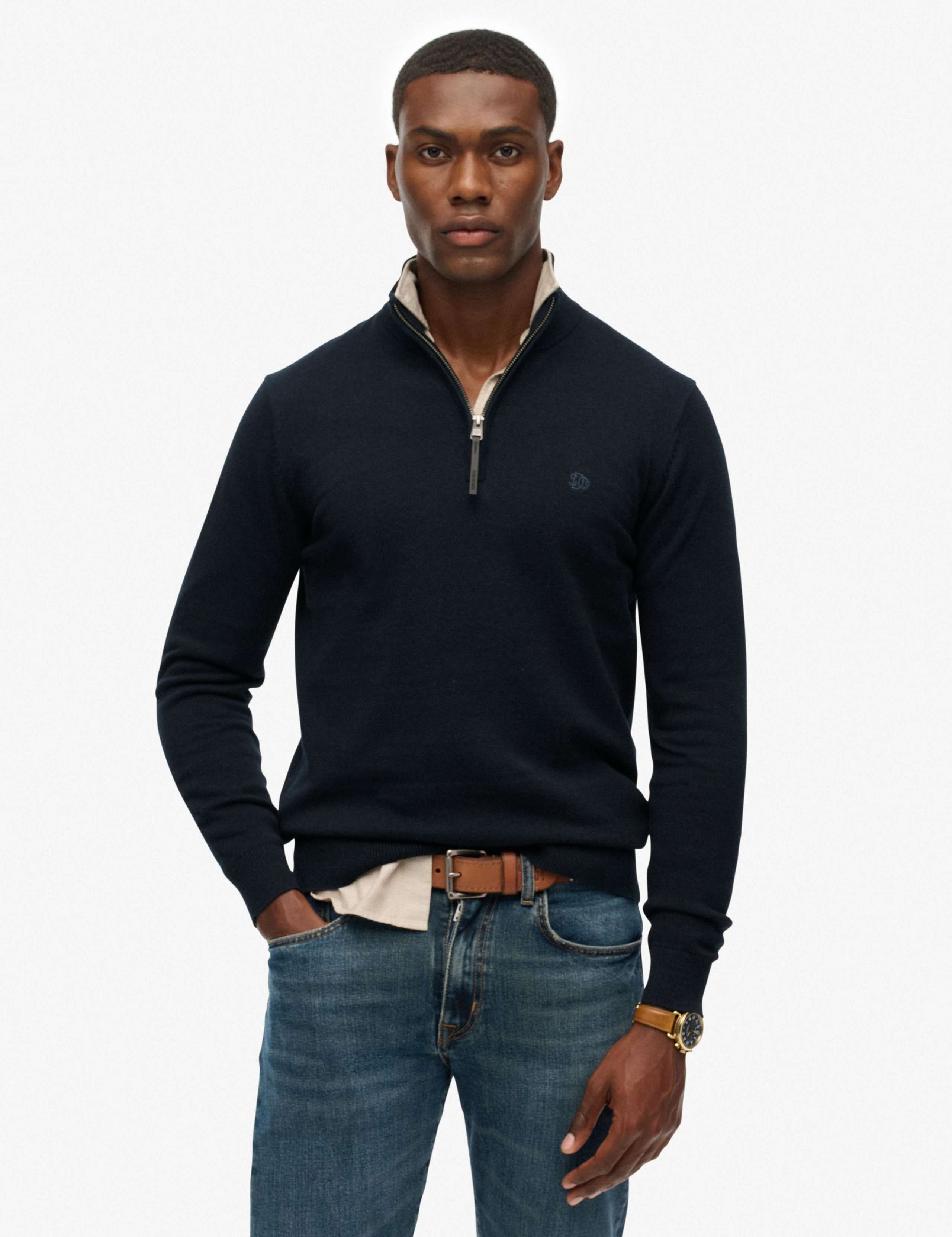 Slim Fit Pure Cotton Half Zip Jumper 1 of 3