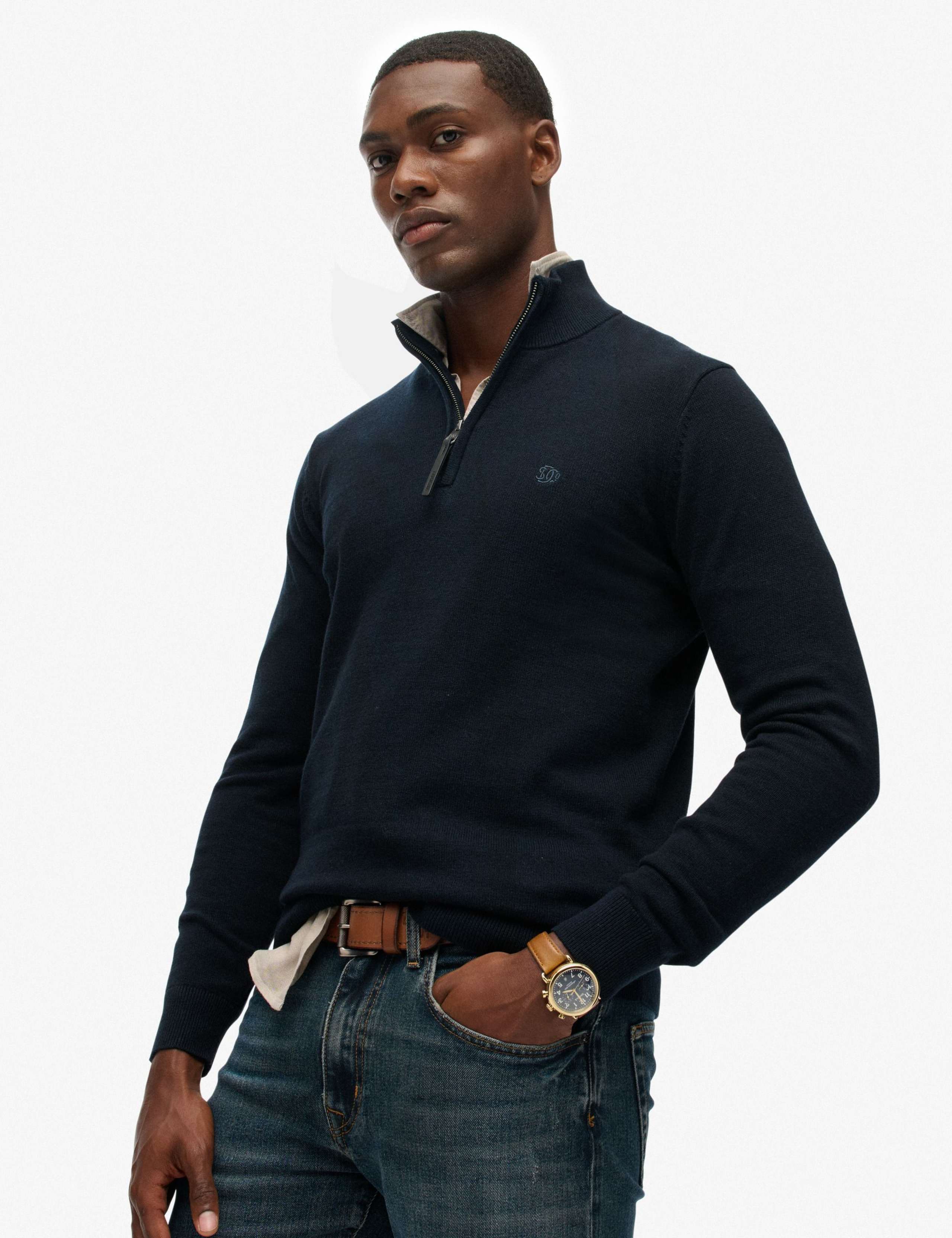 Slim Fit Pure Cotton Half Zip Jumper 3 of 3