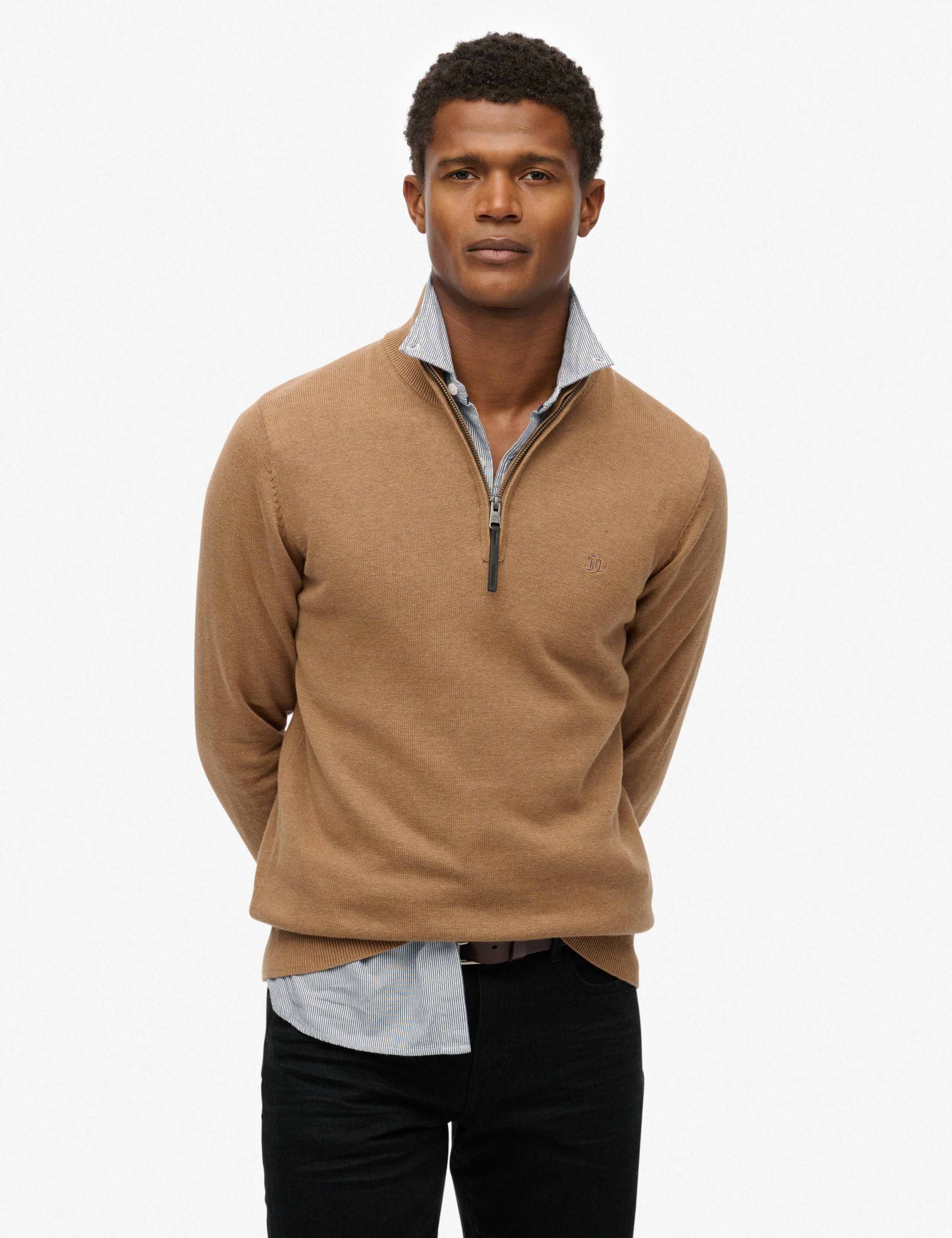 Slim Fit Pure Cotton Half Zip Jumper 1 of 3