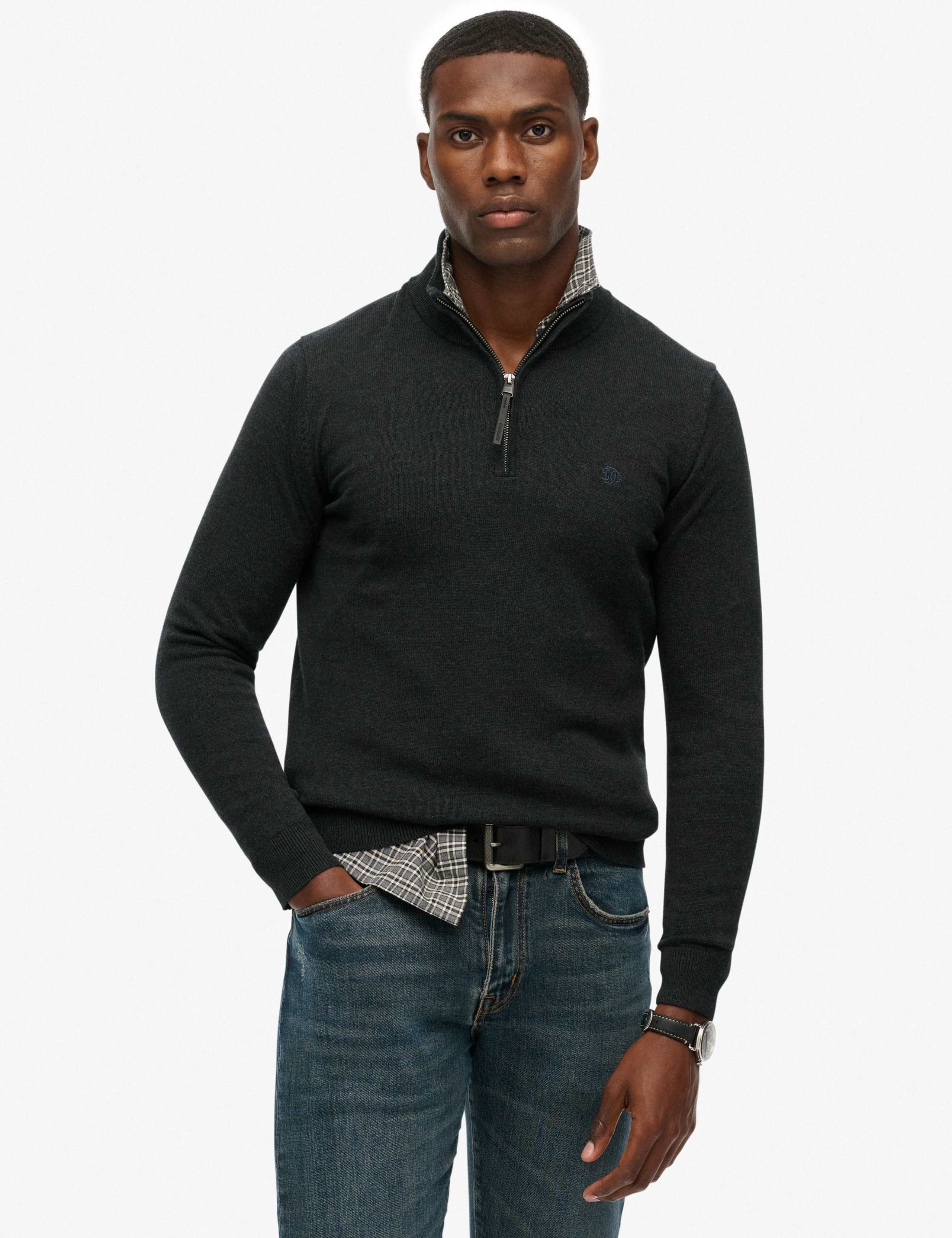 Slim Fit Pure Cotton Half Zip Jumper 1 of 3