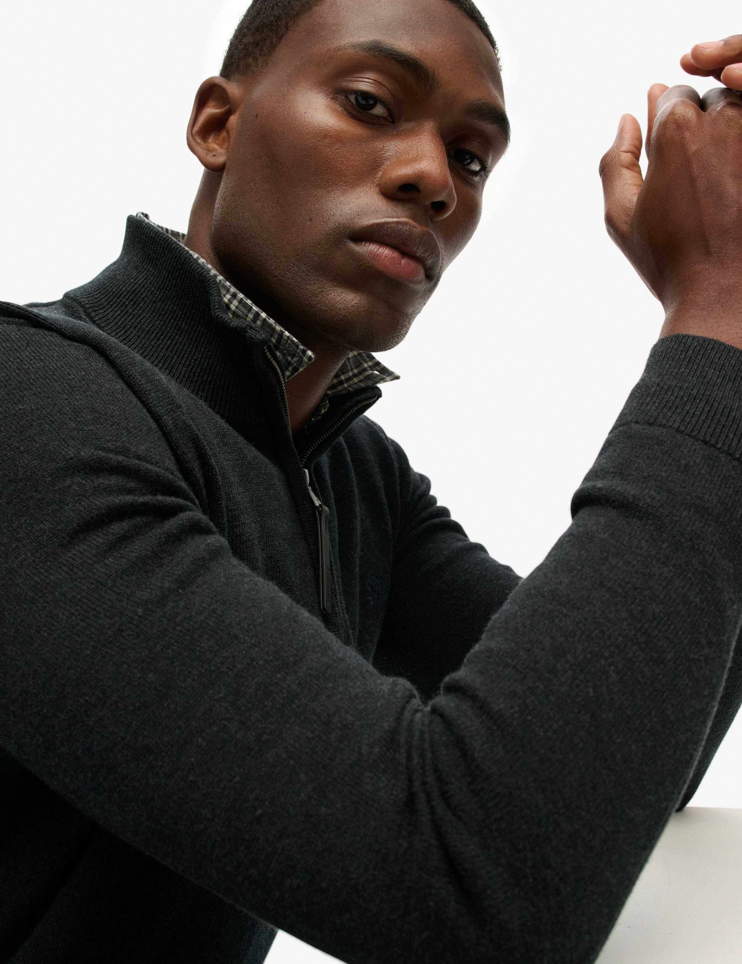 Slim Fit Pure Cotton Half Zip Jumper 3 of 3