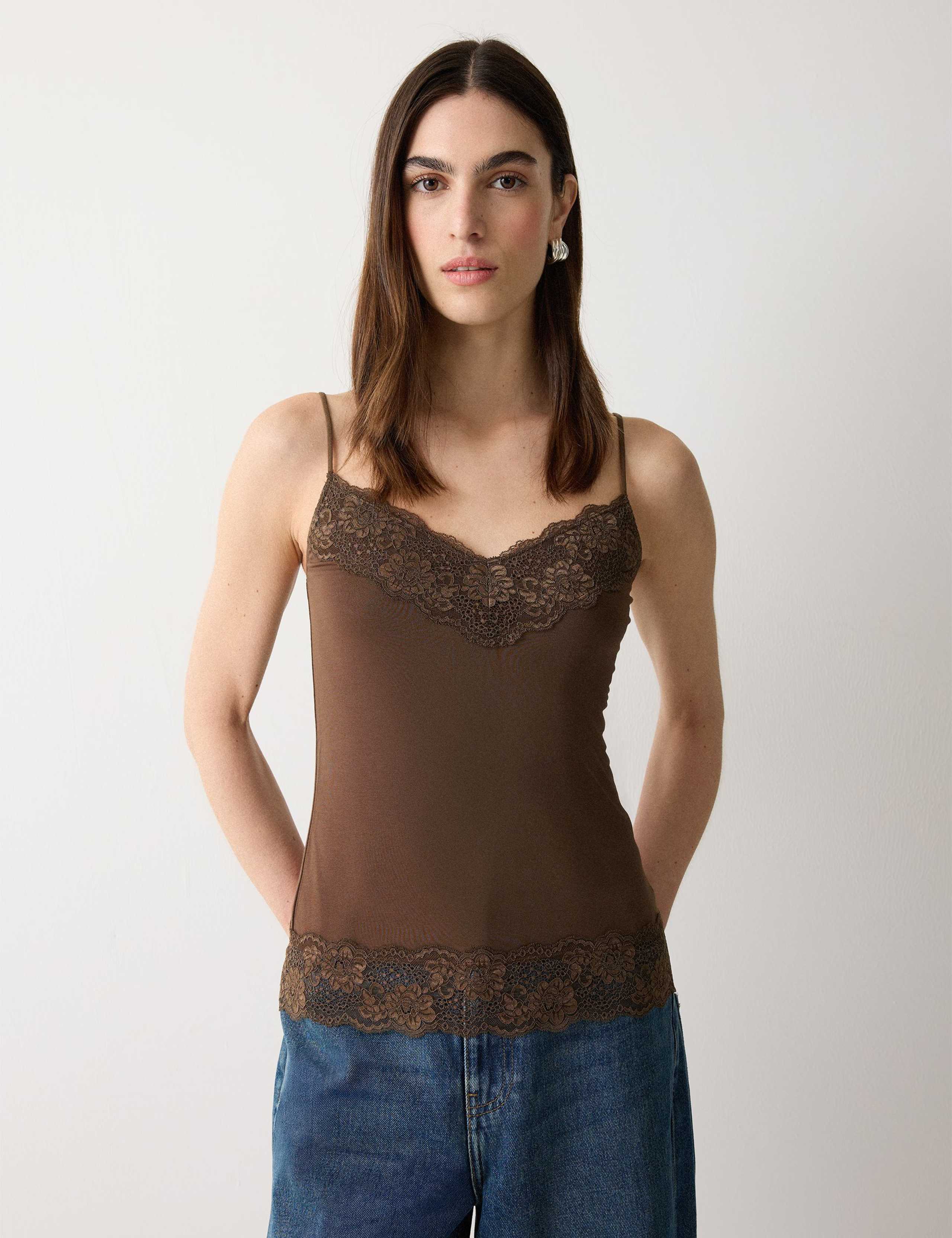 Modal Rich V-Neck Lace Vest 1 of 6