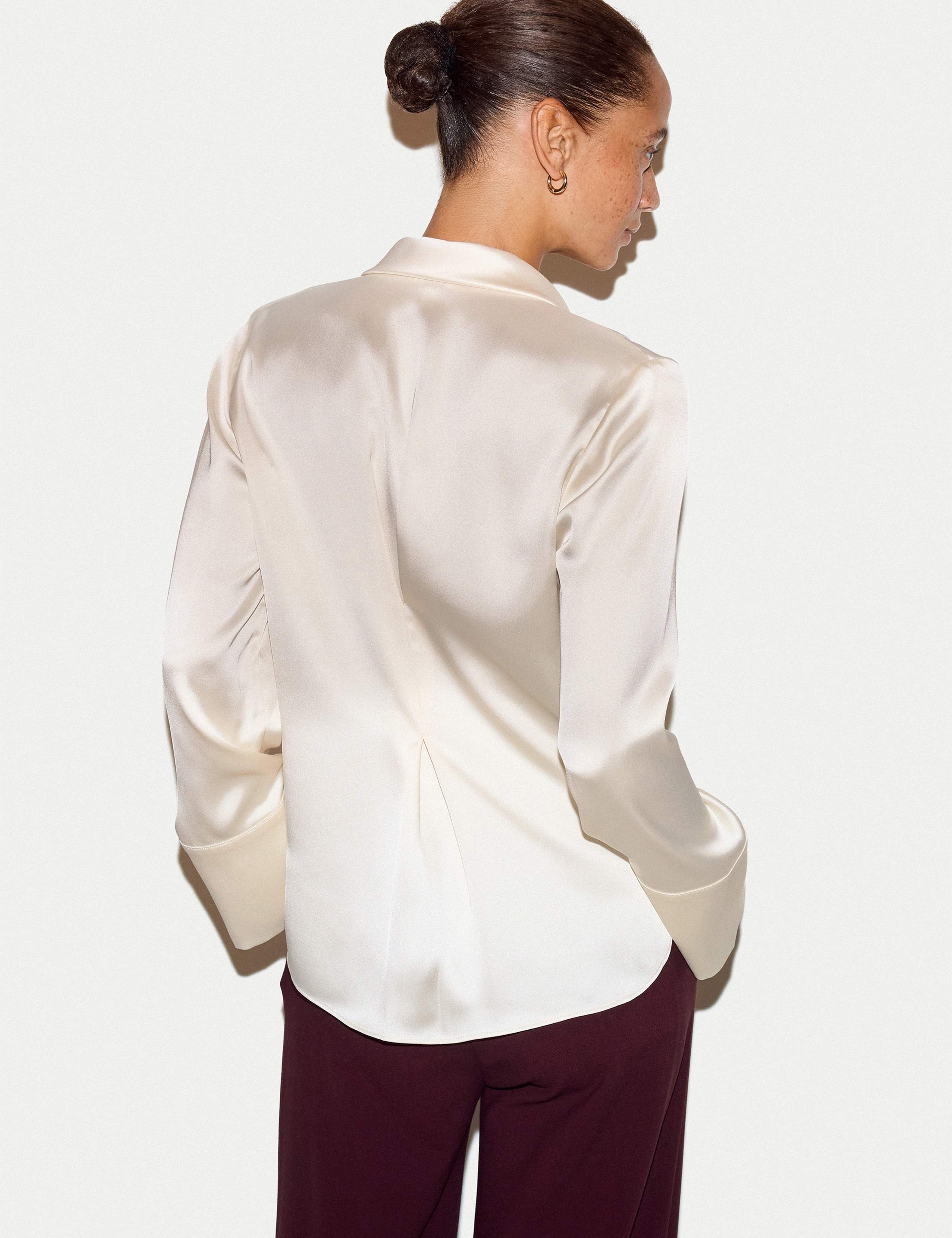 Satin V-Neck Tie Detail Relaxed Blouse 2 of 5