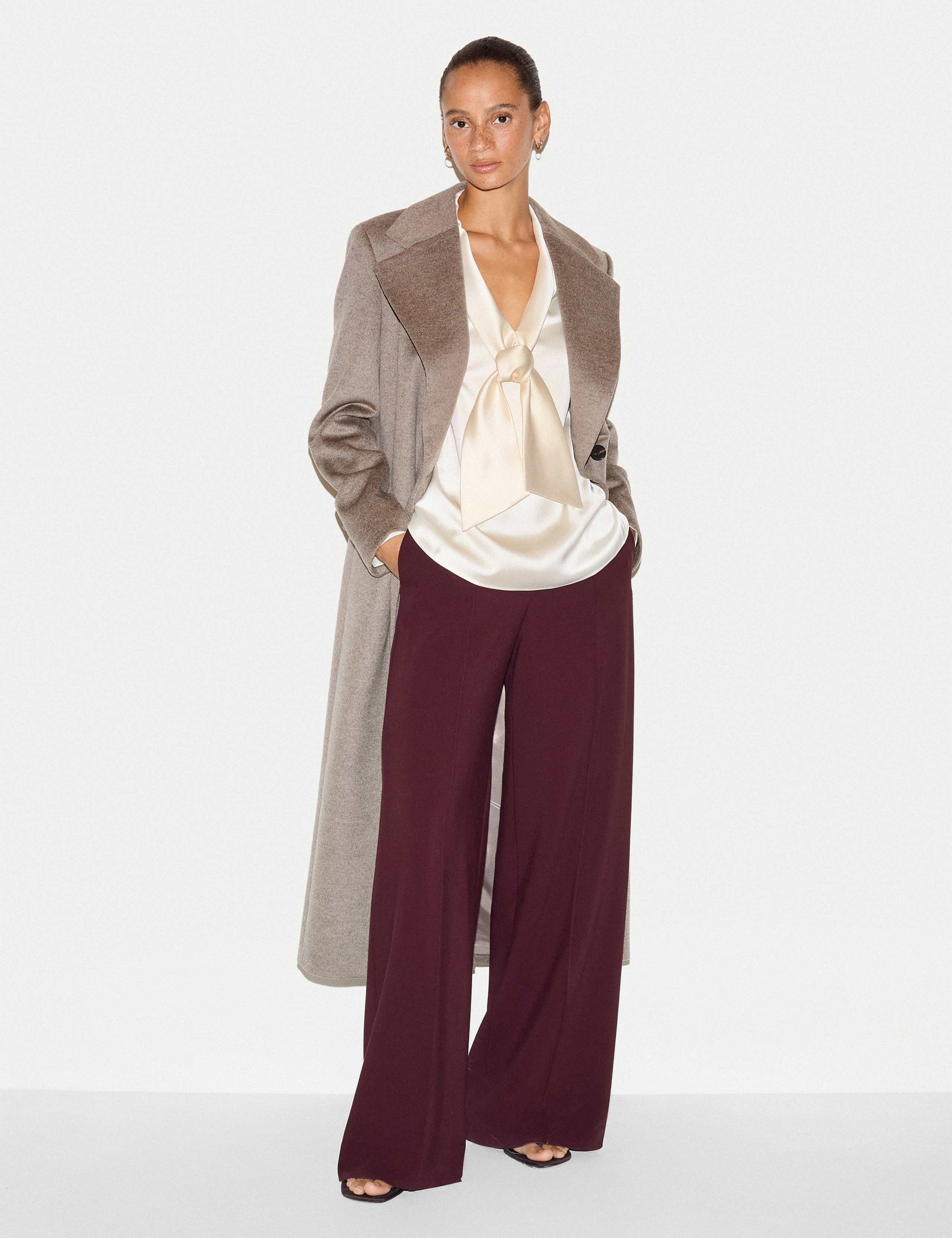 Satin V-Neck Tie Detail Relaxed Blouse 4 of 5