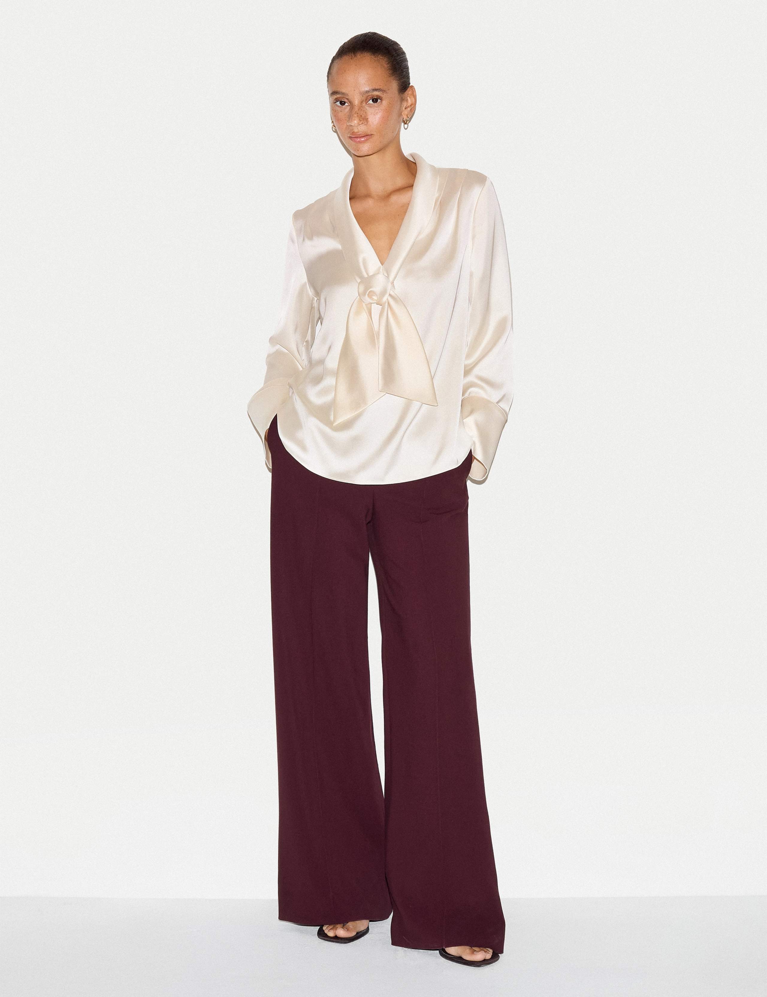 Satin V-Neck Tie Detail Relaxed Blouse 5 of 5