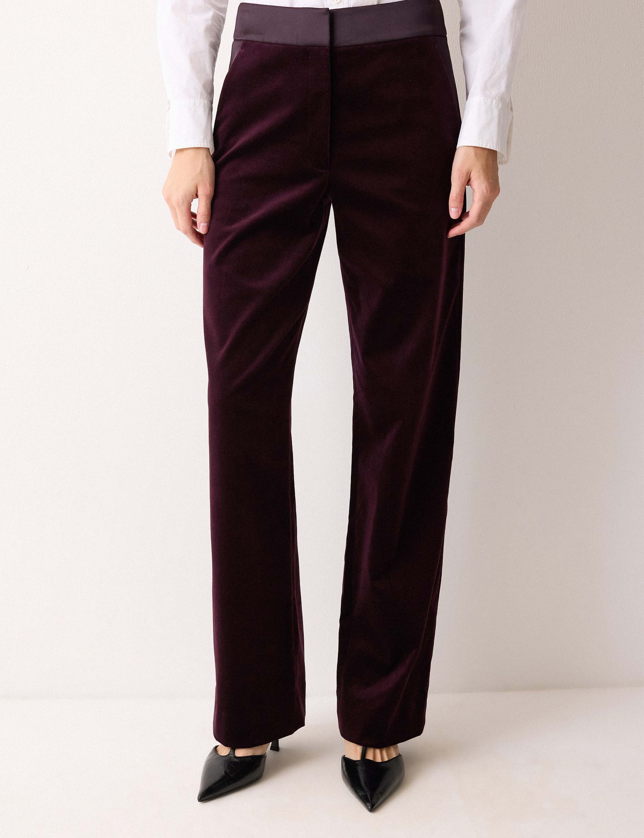 Velvet Satin Trim Straight Leg Trousers 1 of 6