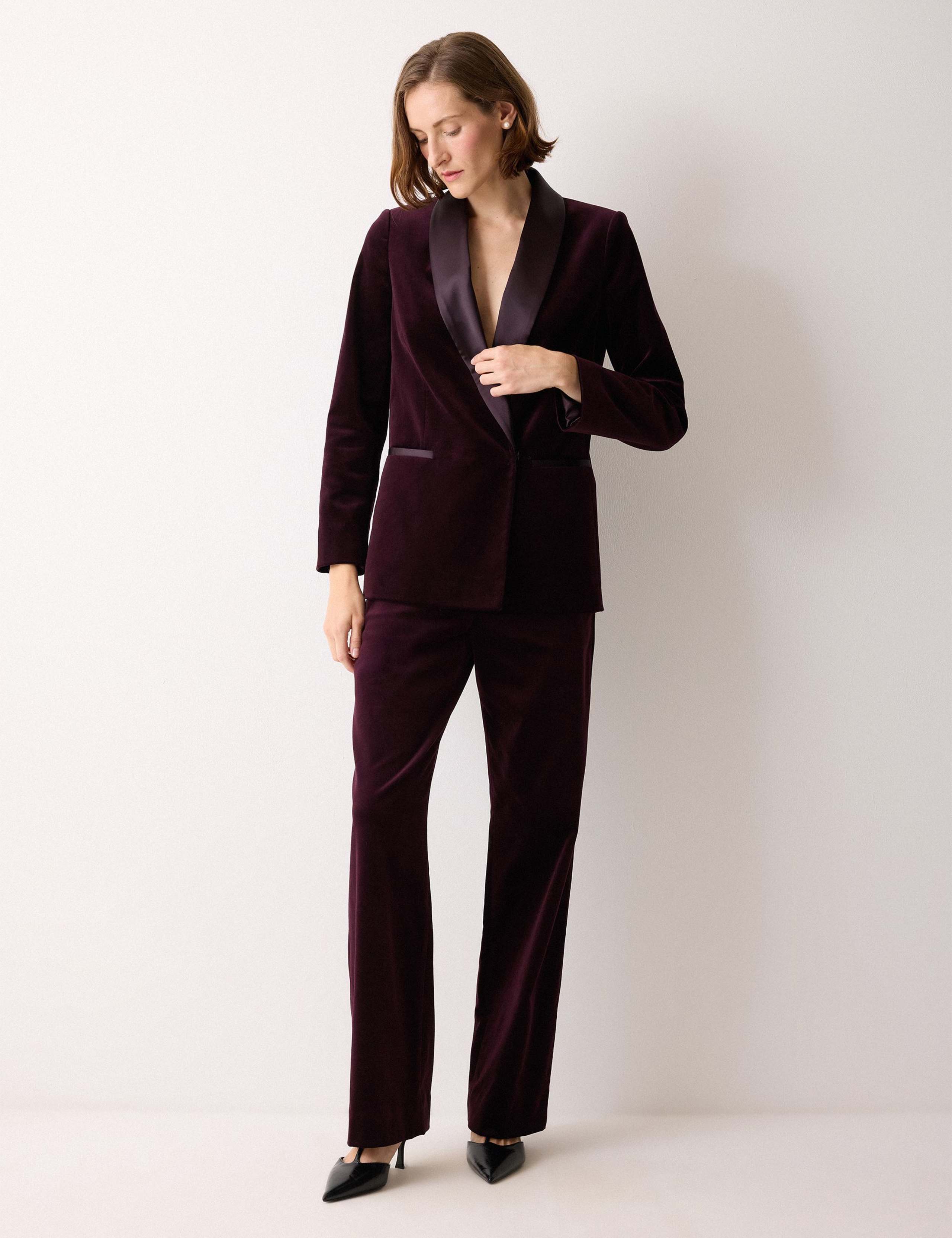 Velvet Satin Trim Straight Leg Trousers 3 of 6