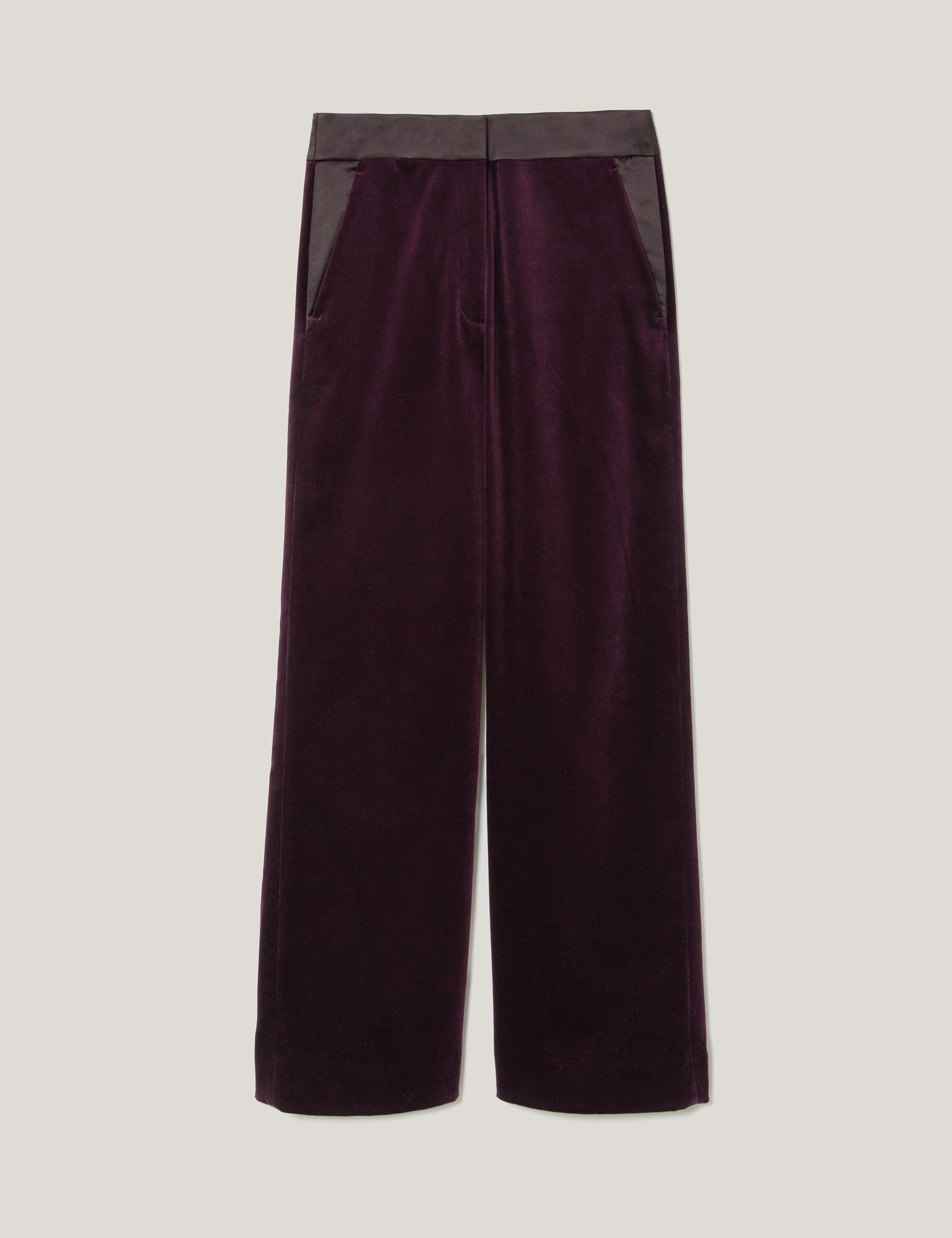 Velvet Satin Trim Straight Leg Trousers 2 of 6