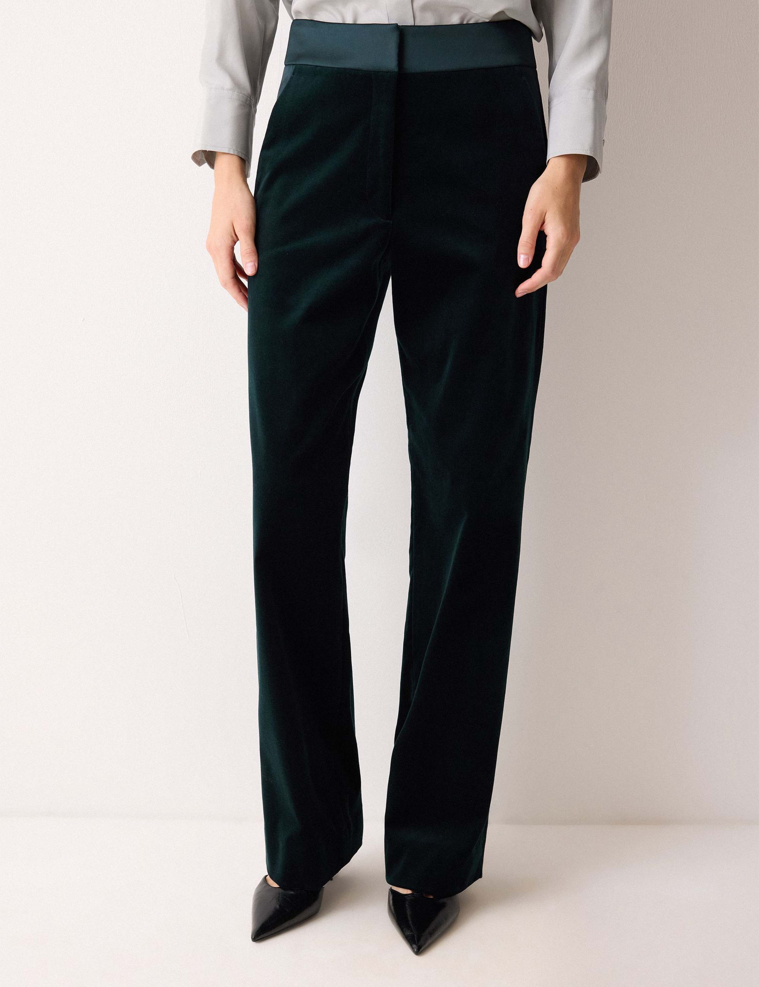 Velvet Satin Trim Straight Leg Trousers 1 of 6