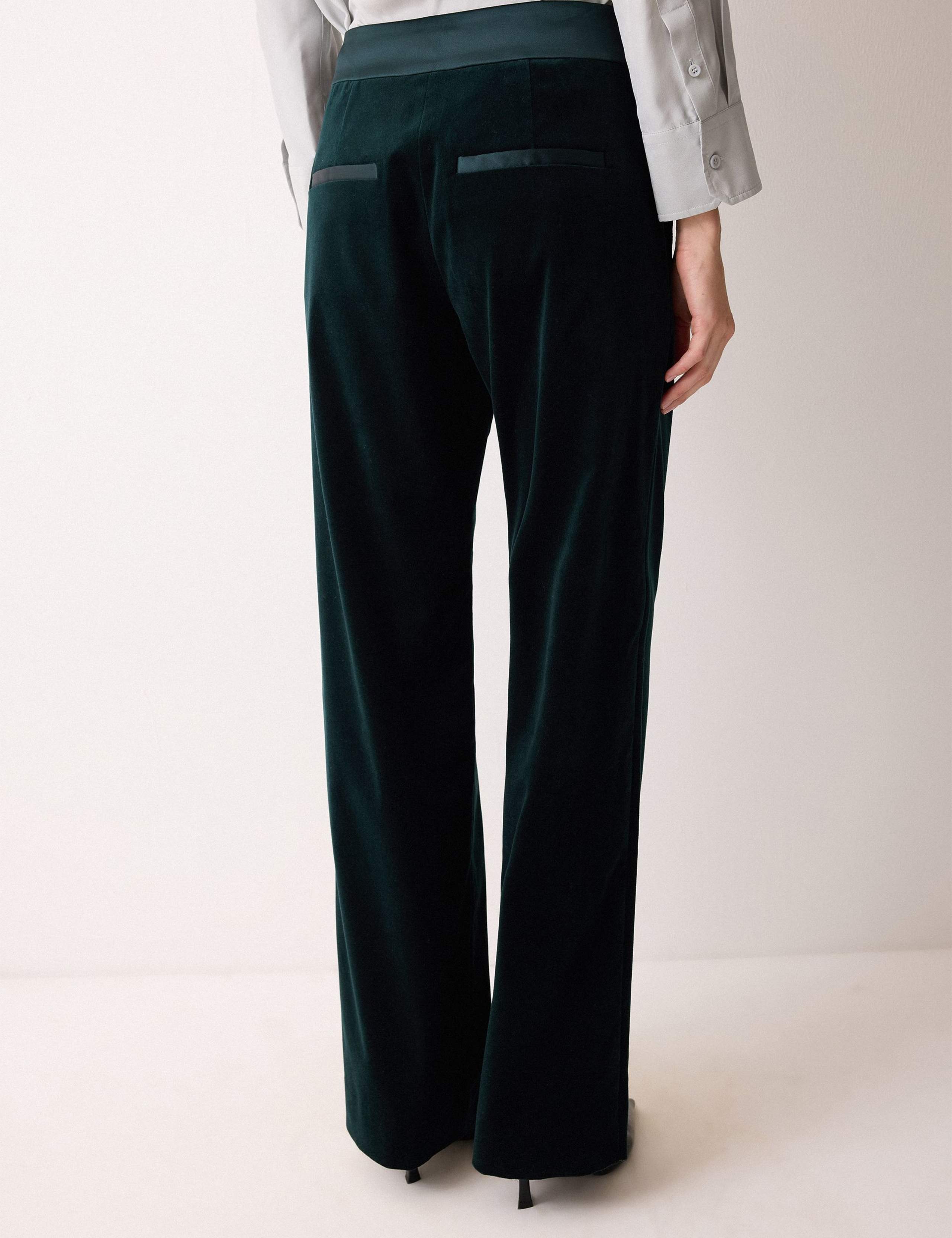 Velvet Satin Trim Straight Leg Trousers 3 of 6