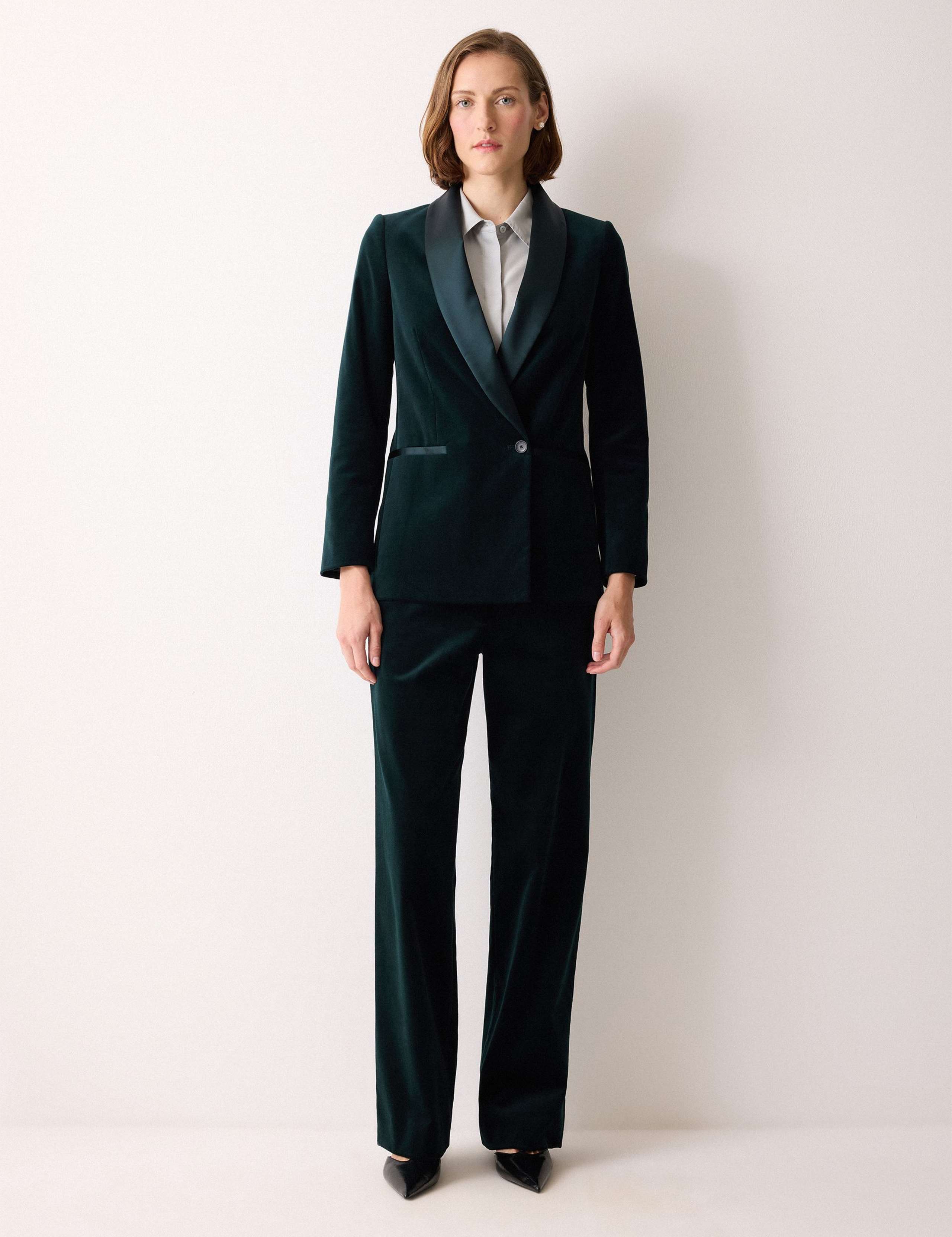 Velvet Satin Trim Straight Leg Trousers 4 of 6