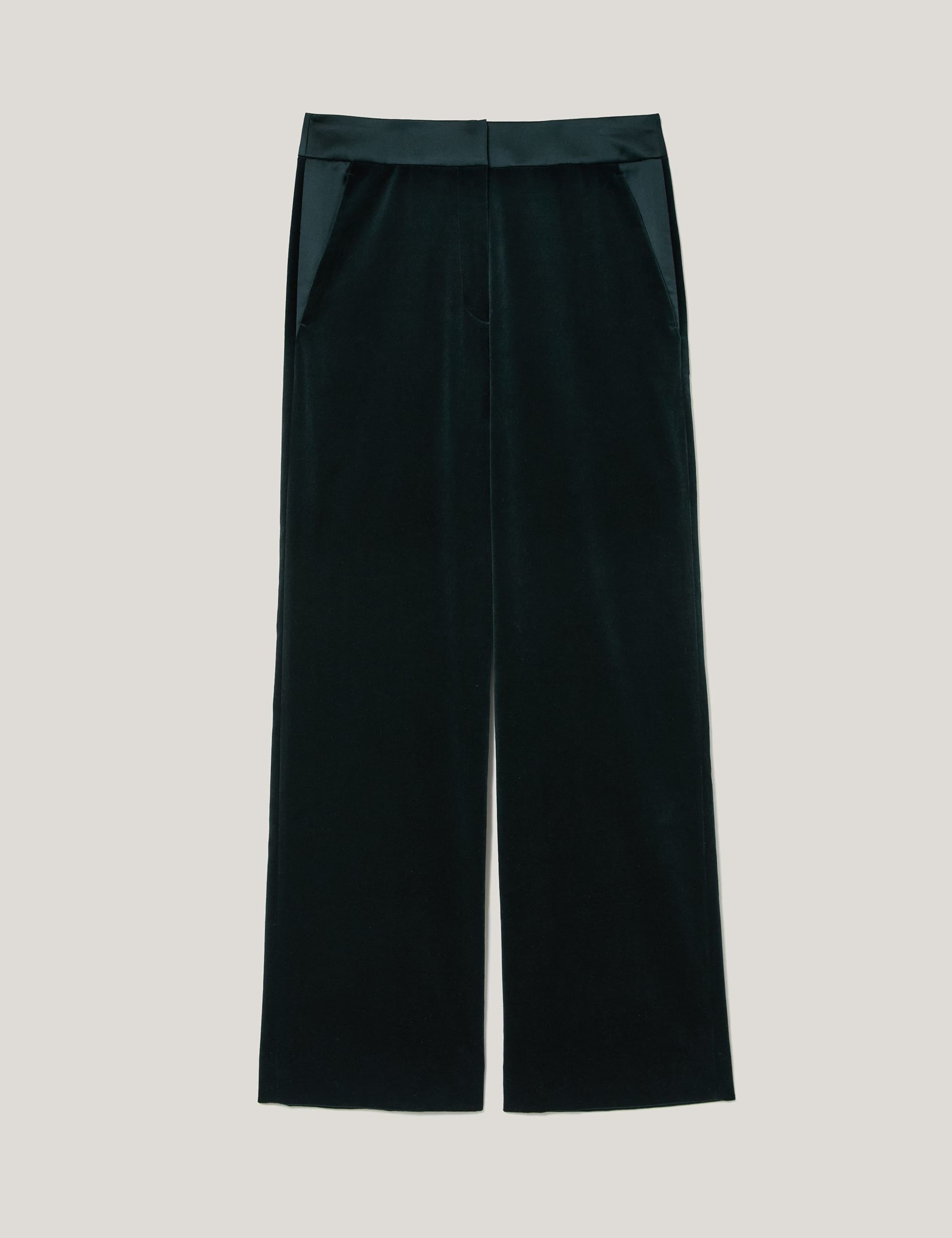Velvet Satin Trim Straight Leg Trousers 2 of 6