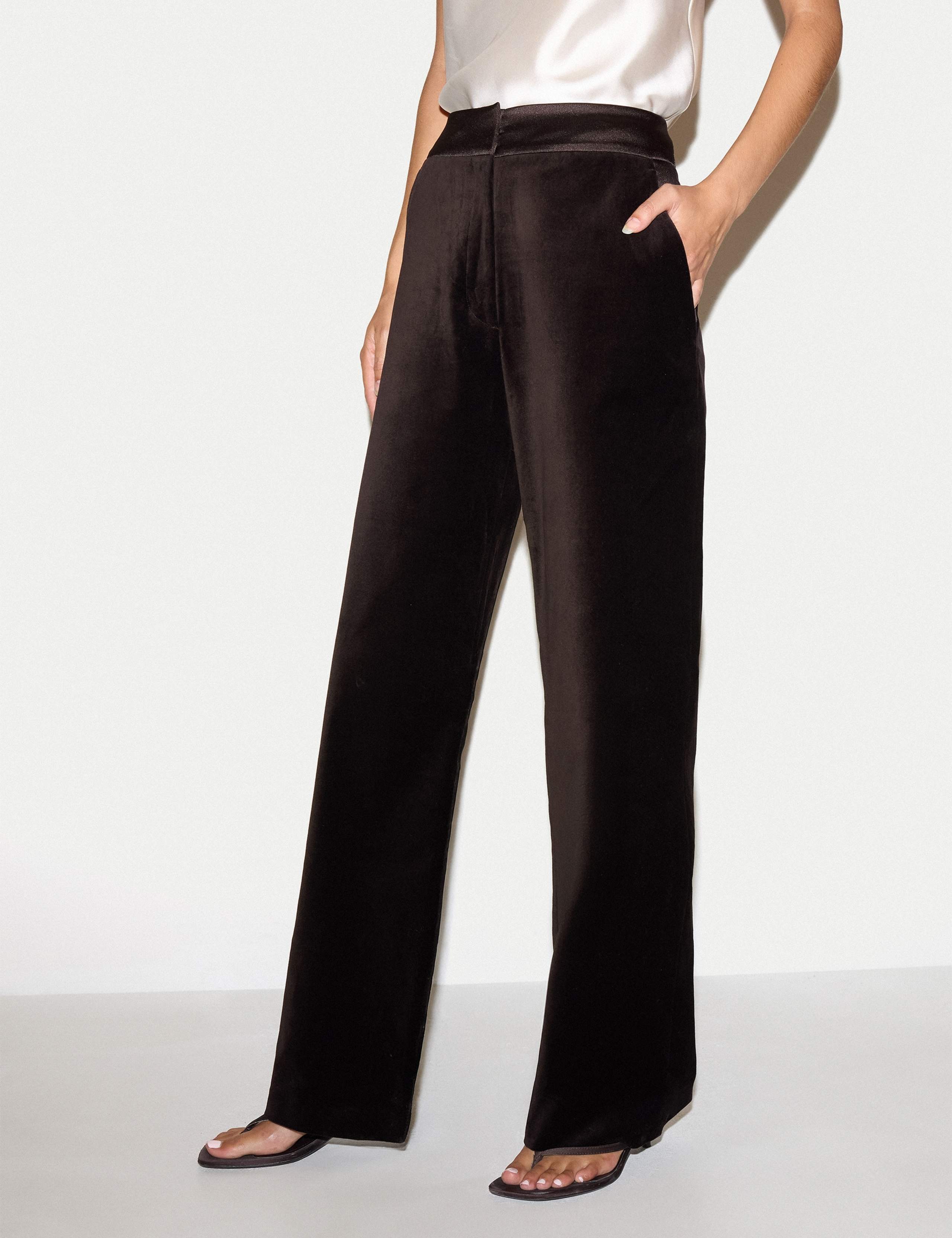 Velvet Satin Trim Straight Leg Trousers 1 of 5