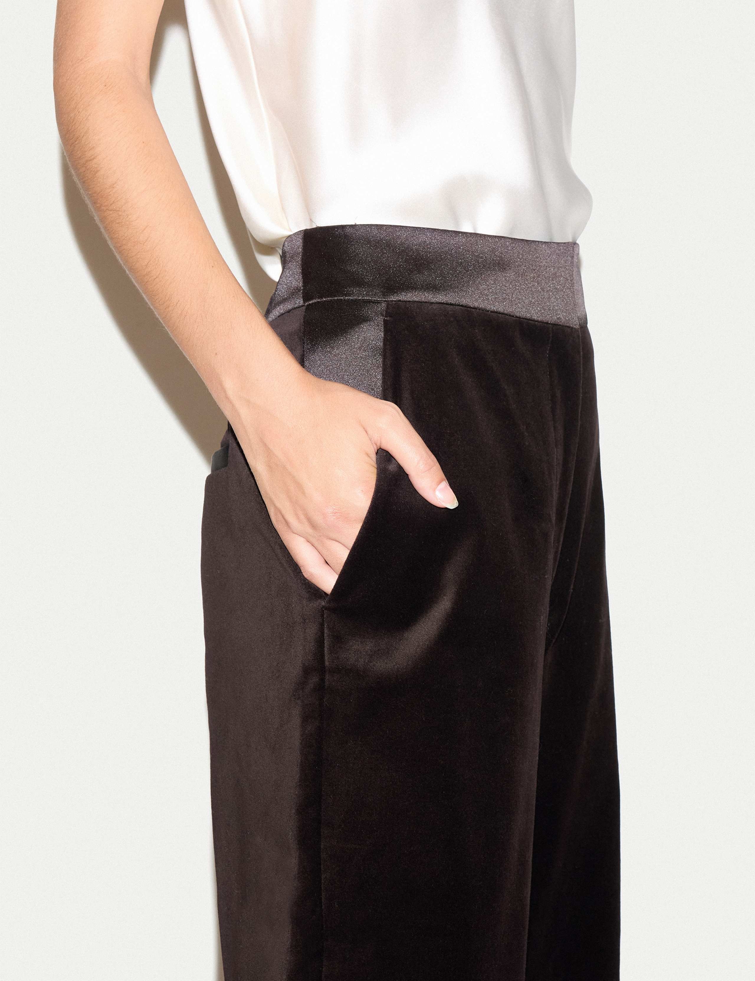Velvet Satin Trim Straight Leg Trousers 4 of 5