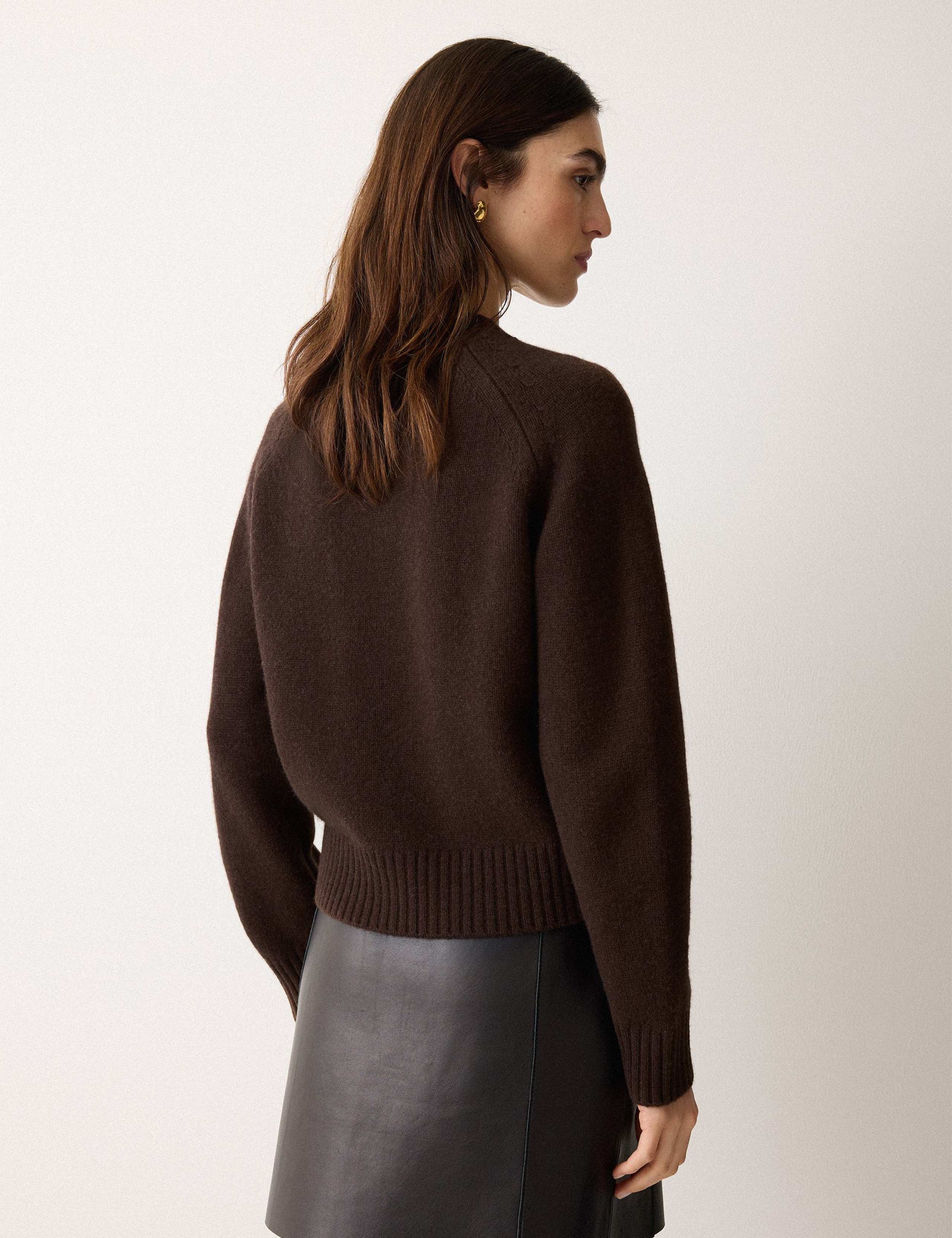 Wool Rich Crew Neck Satin Trim Cardigan 3 of 4