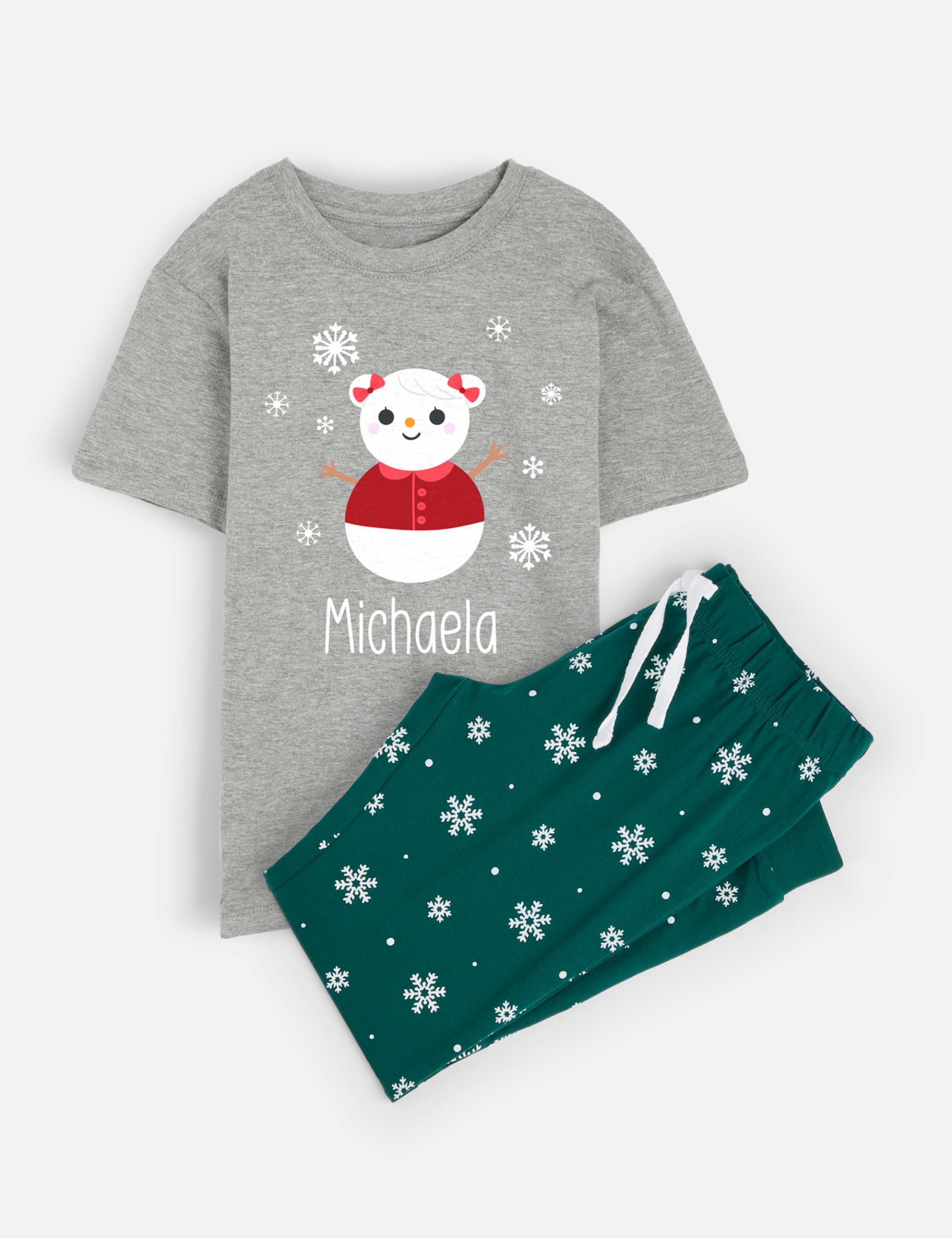 Personalised Snowman Girls Pyjamas (5-12 Yrs) 2 of 4