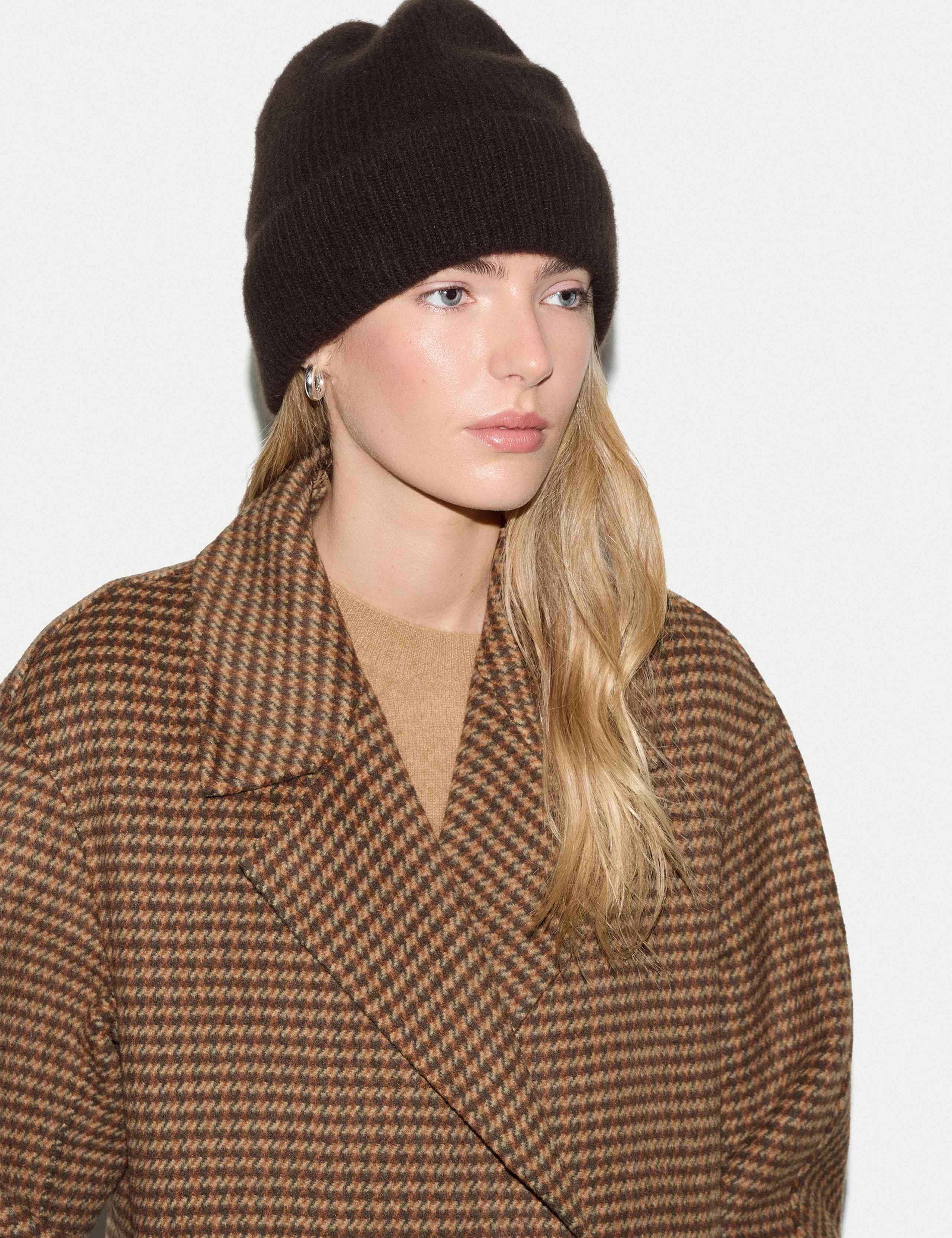 Pure Cashmere Rib Beanie Hat 3 of 3