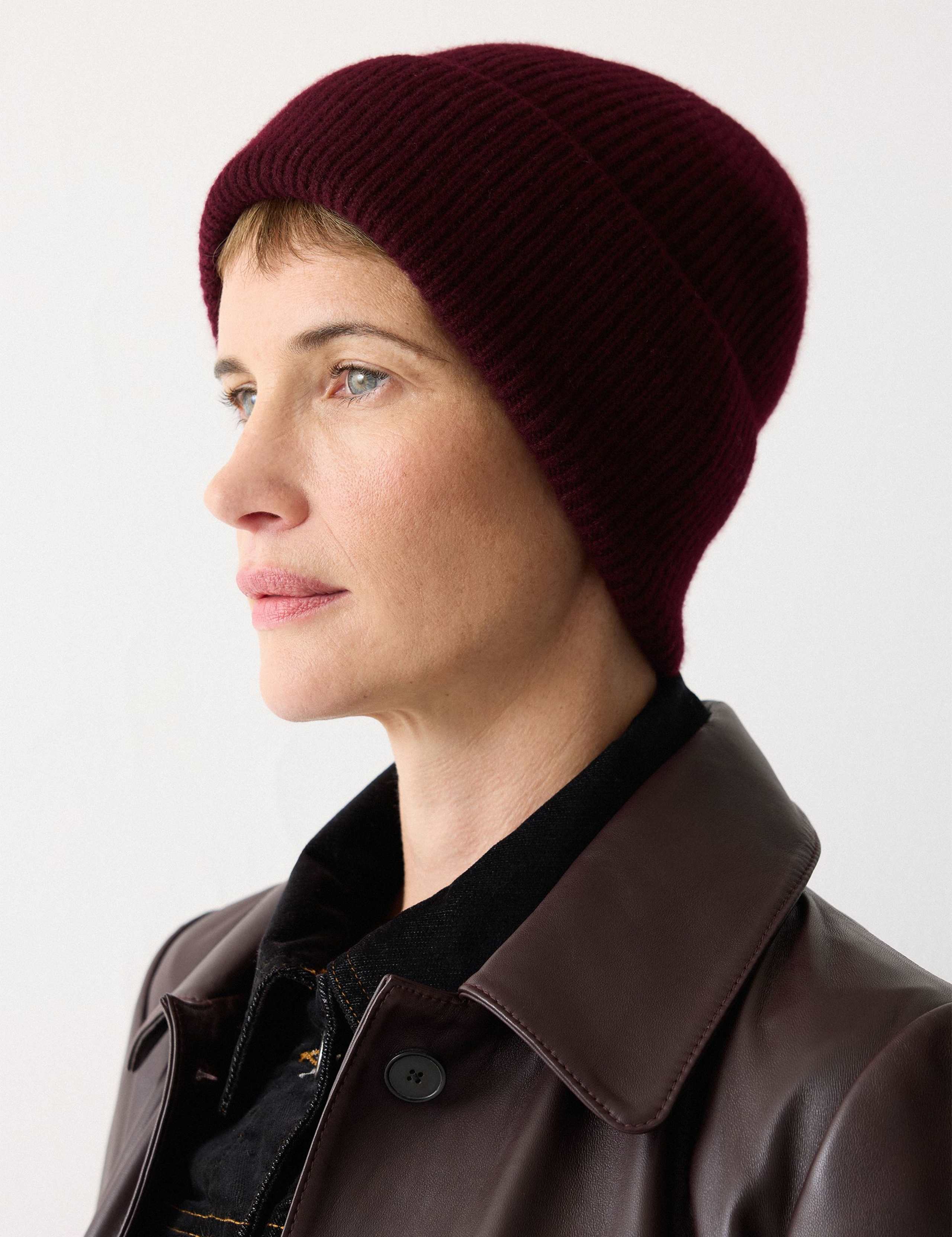 Pure Cashmere Rib Beanie Hat 2 of 3