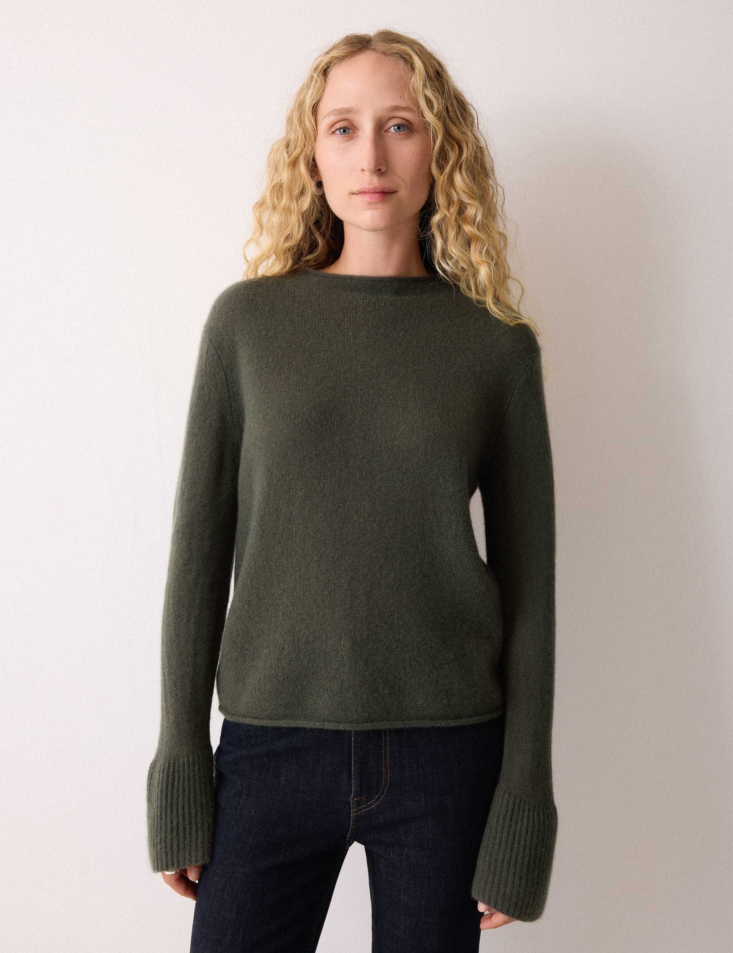 Pure Cashmere Round Neck Fluted Cuff Jumper 1 of 5
