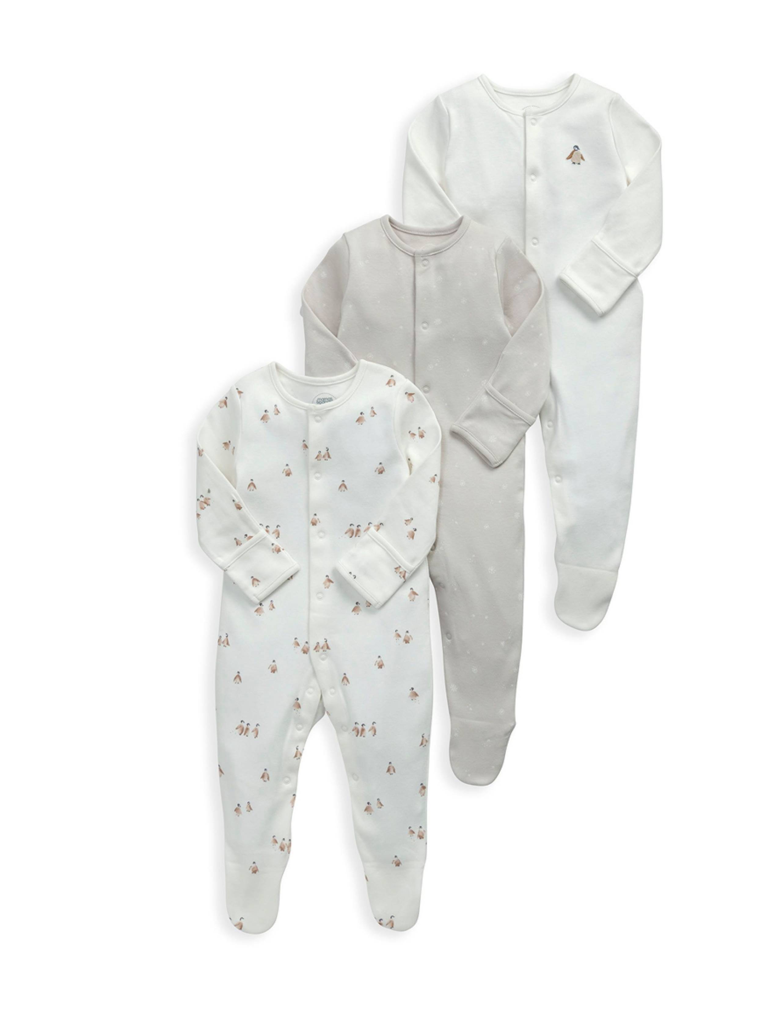 3pk Pure Cotton Penguin Sleepsuits (0-24 Mths) 2 of 2