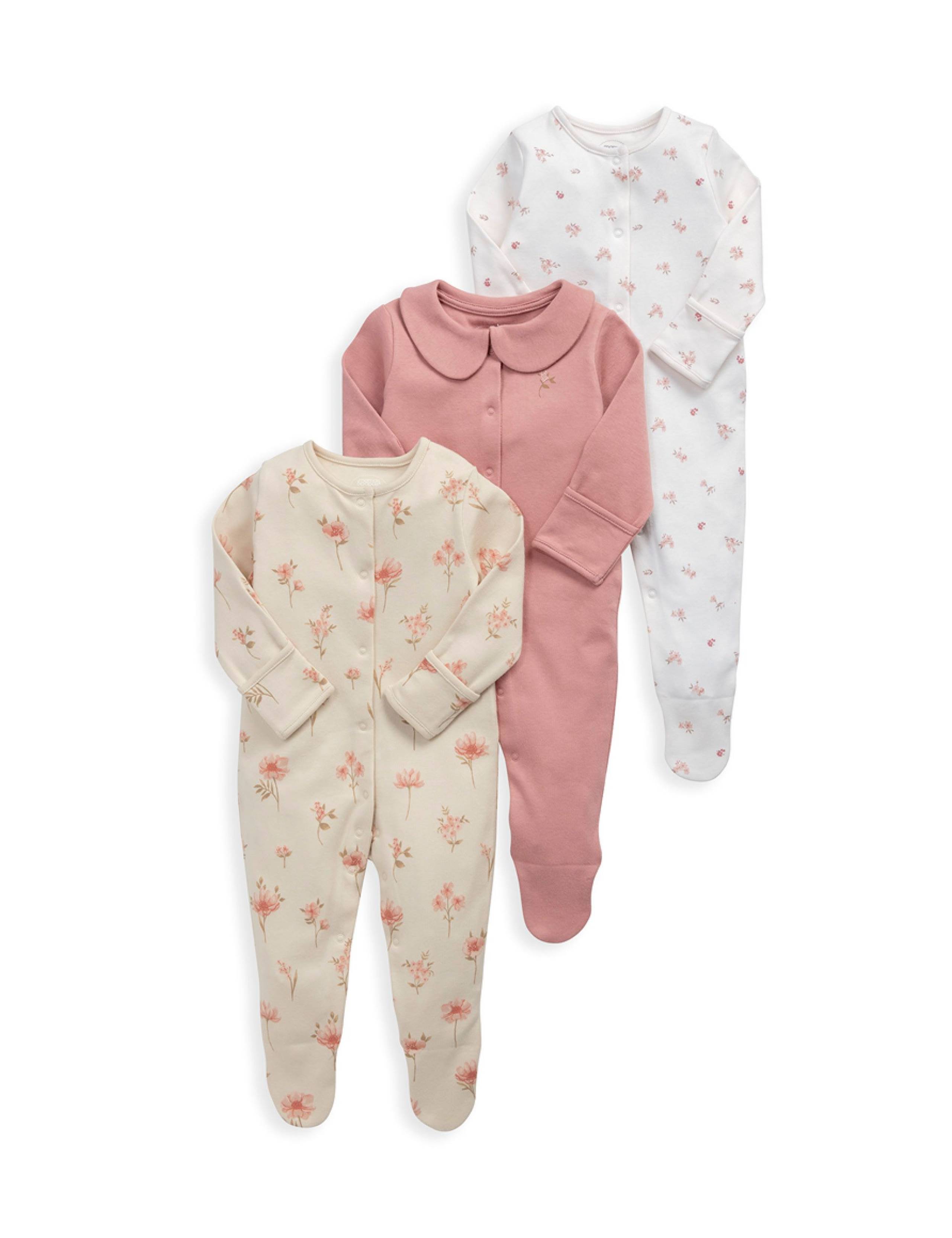 3 Pack Pure Cotton Floral Sleepsuits (0-24 Mths) 2 of 2