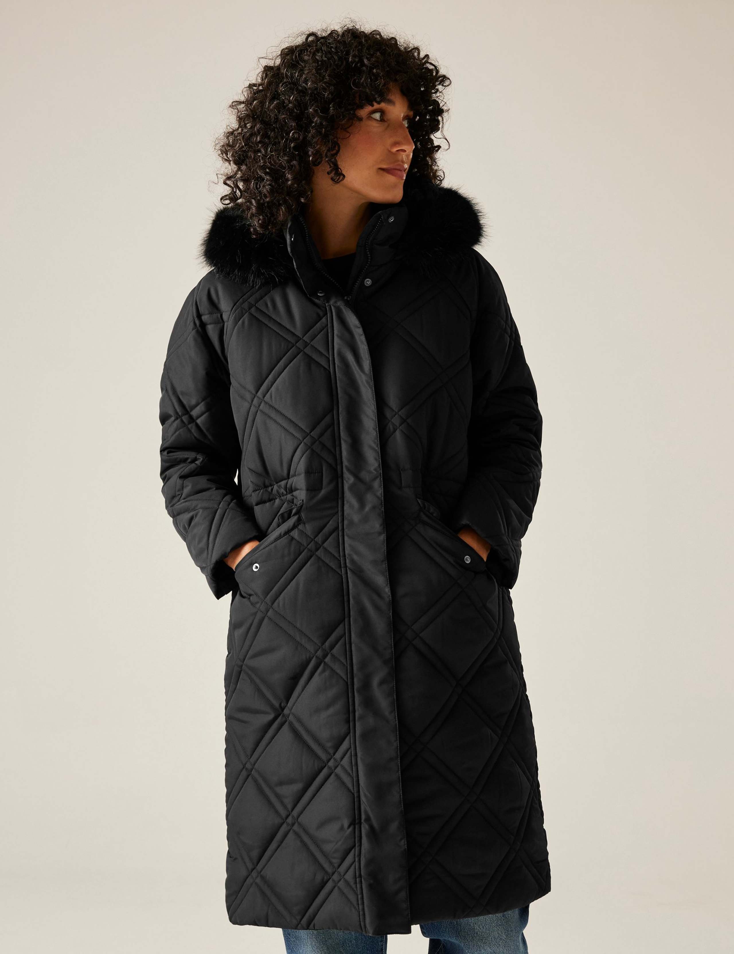 Freyla Quilted Hooded Longline Parka Coat 1 of 7