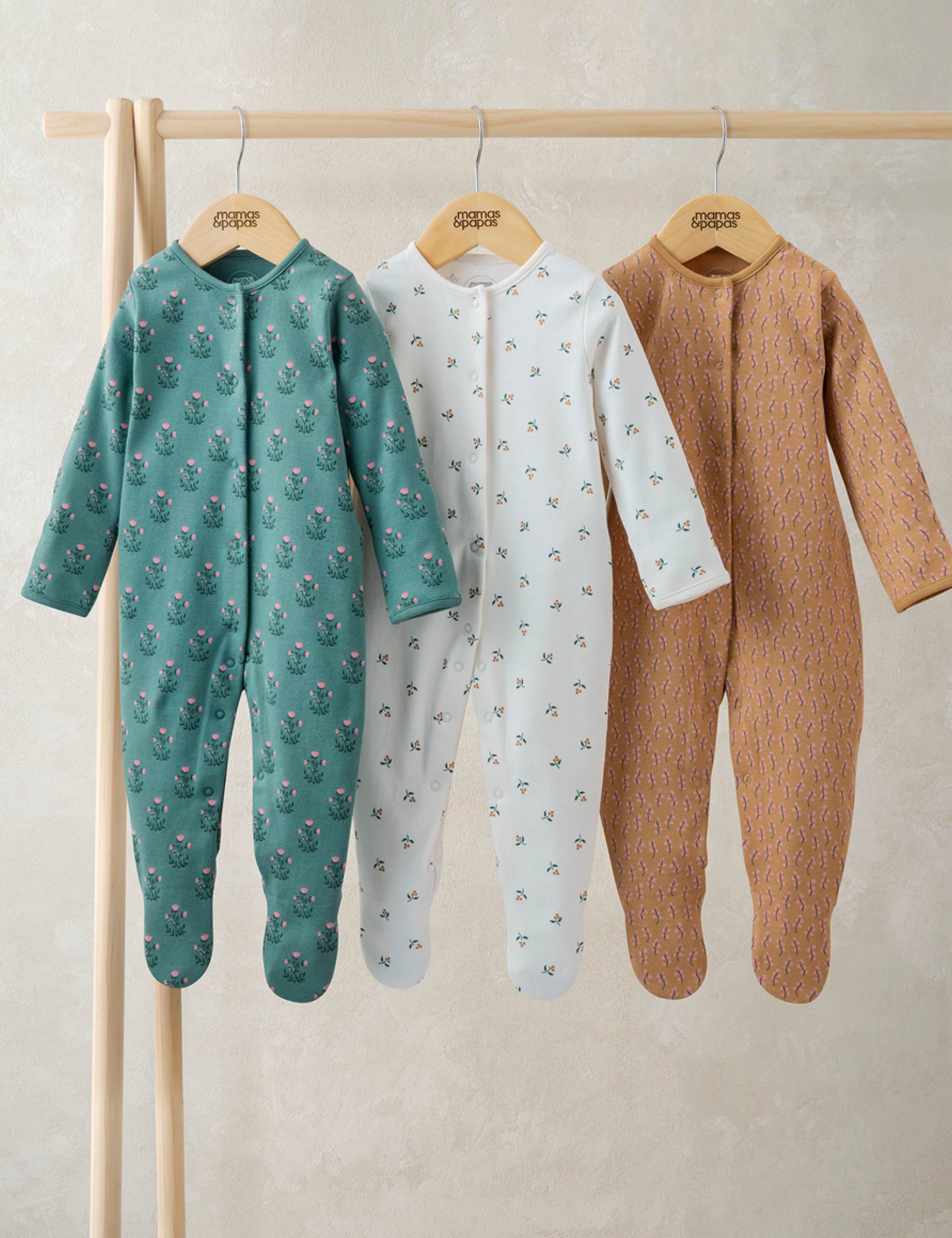 3 Pack Pure Cotton Floral Sleepsuits (0-24 Mths) 1 of 2