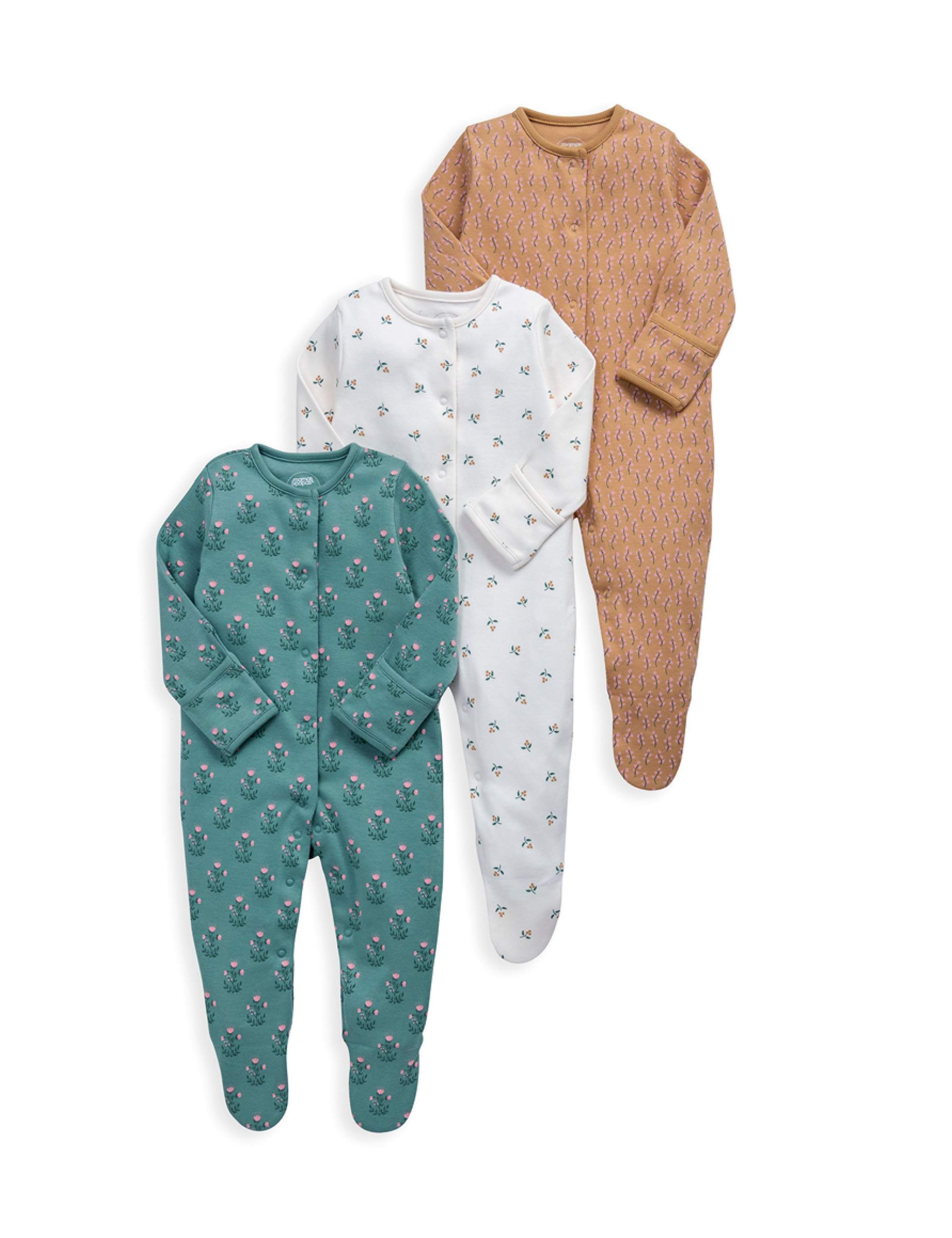 3 Pack Pure Cotton Floral Sleepsuits (0-24 Mths) 2 of 2