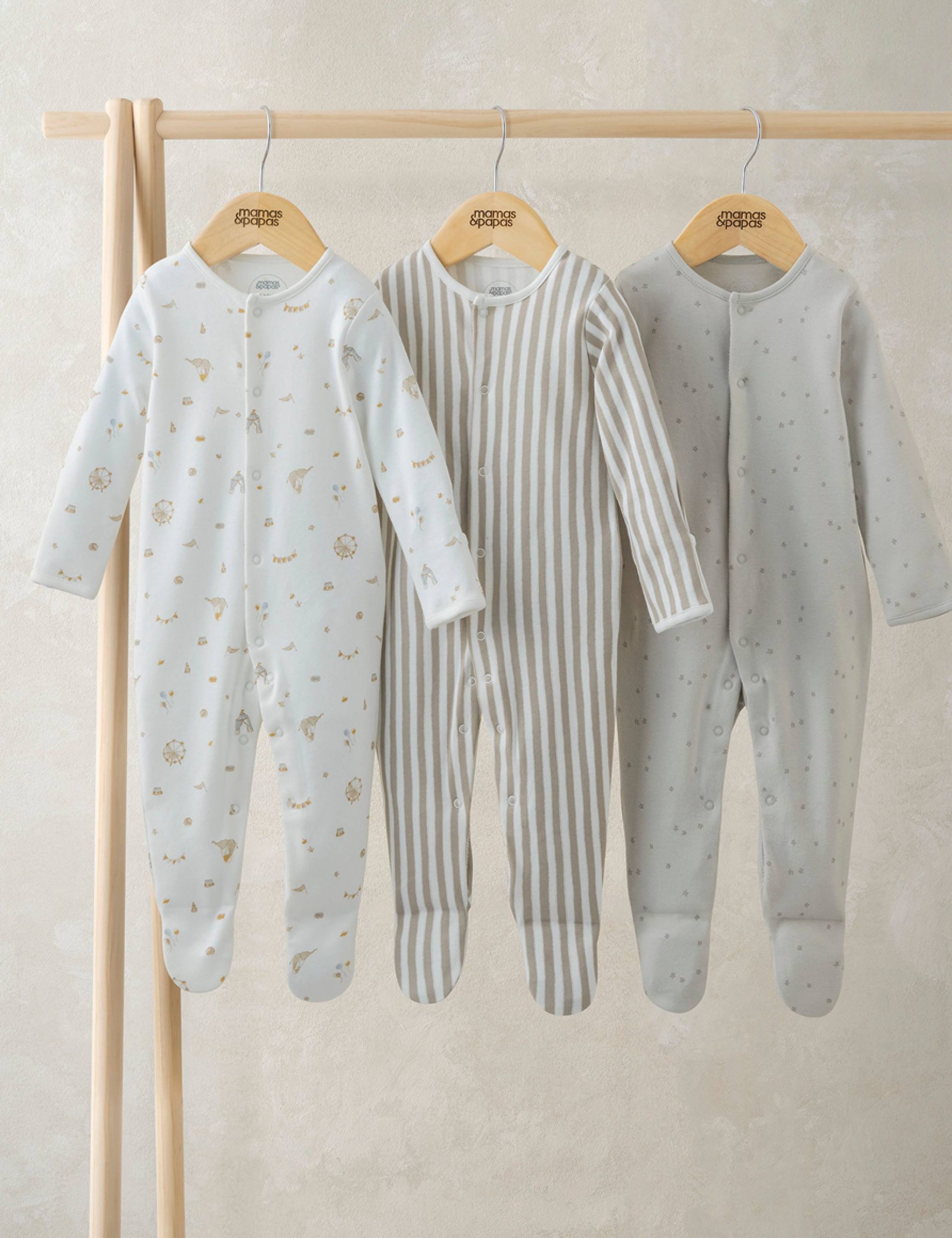 3 Pack Pure Cotton Circus Sleepsuits (0-24 Mths) 1 of 2