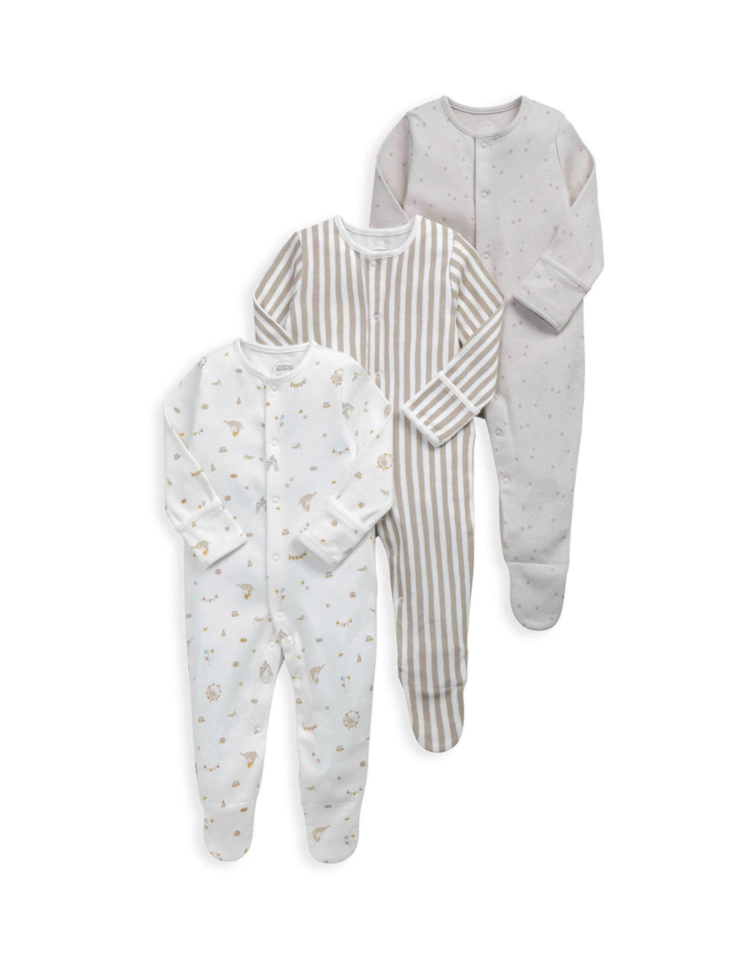 3 Pack Pure Cotton Circus Sleepsuits (0-24 Mths) 2 of 2