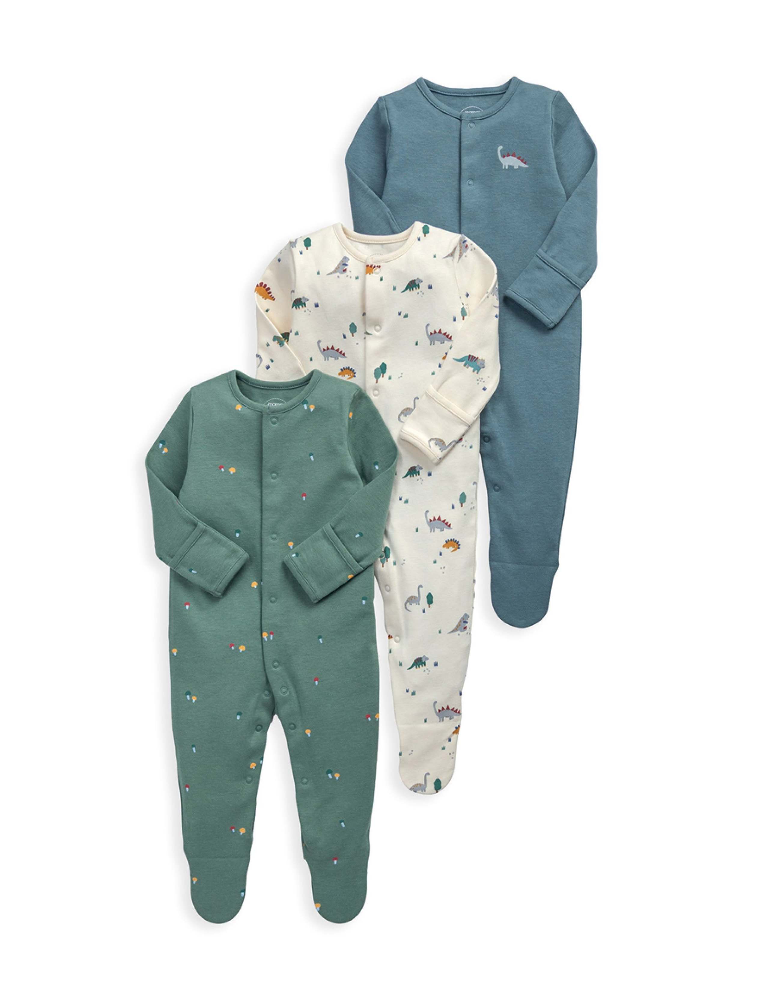 3 Pack Pure Cotton Dinosaur Sleepsuits (0-24 Mths) 2 of 2