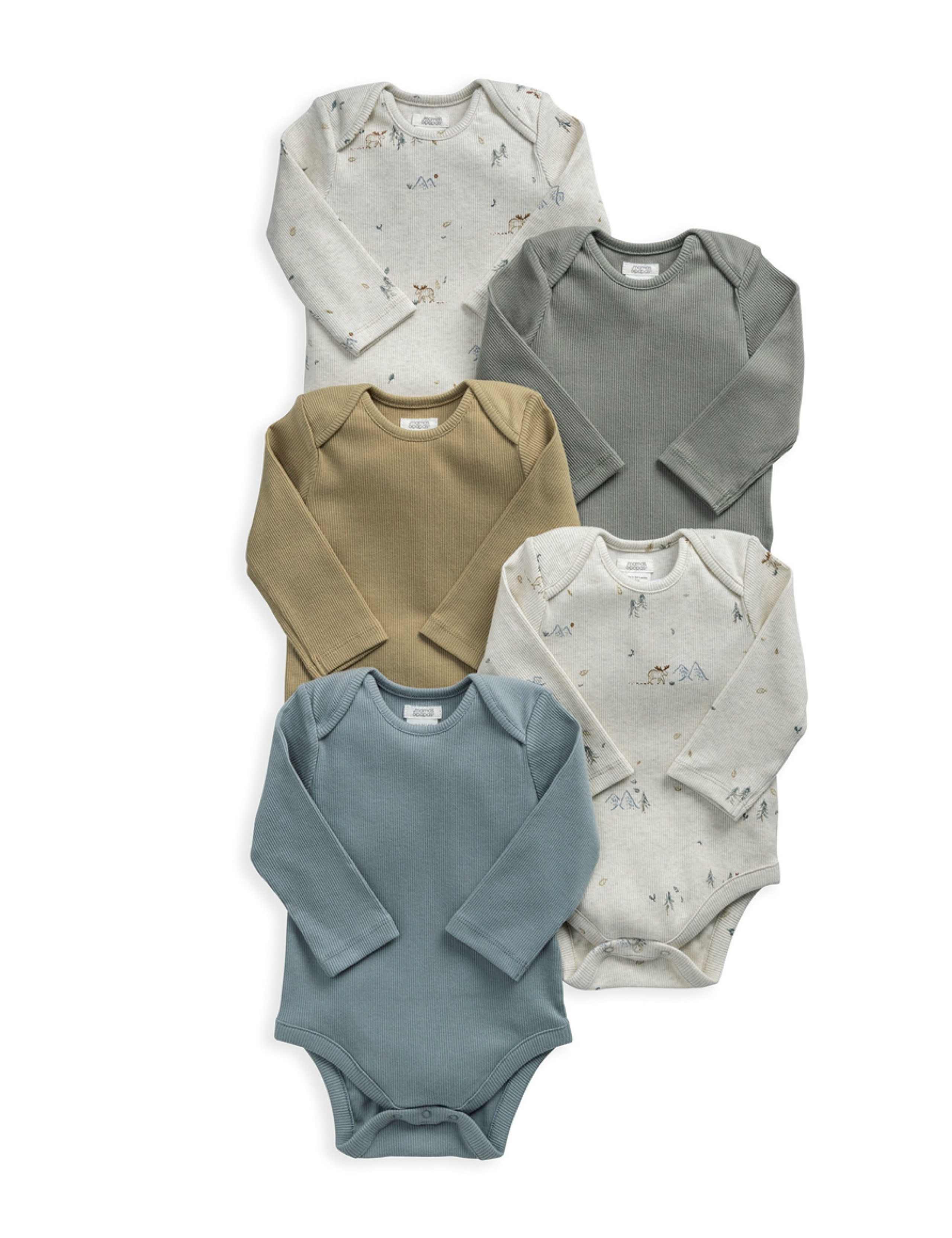5 Pack Moose Long Sleeve Bodysuits (0-24 Mths) 2 of 2