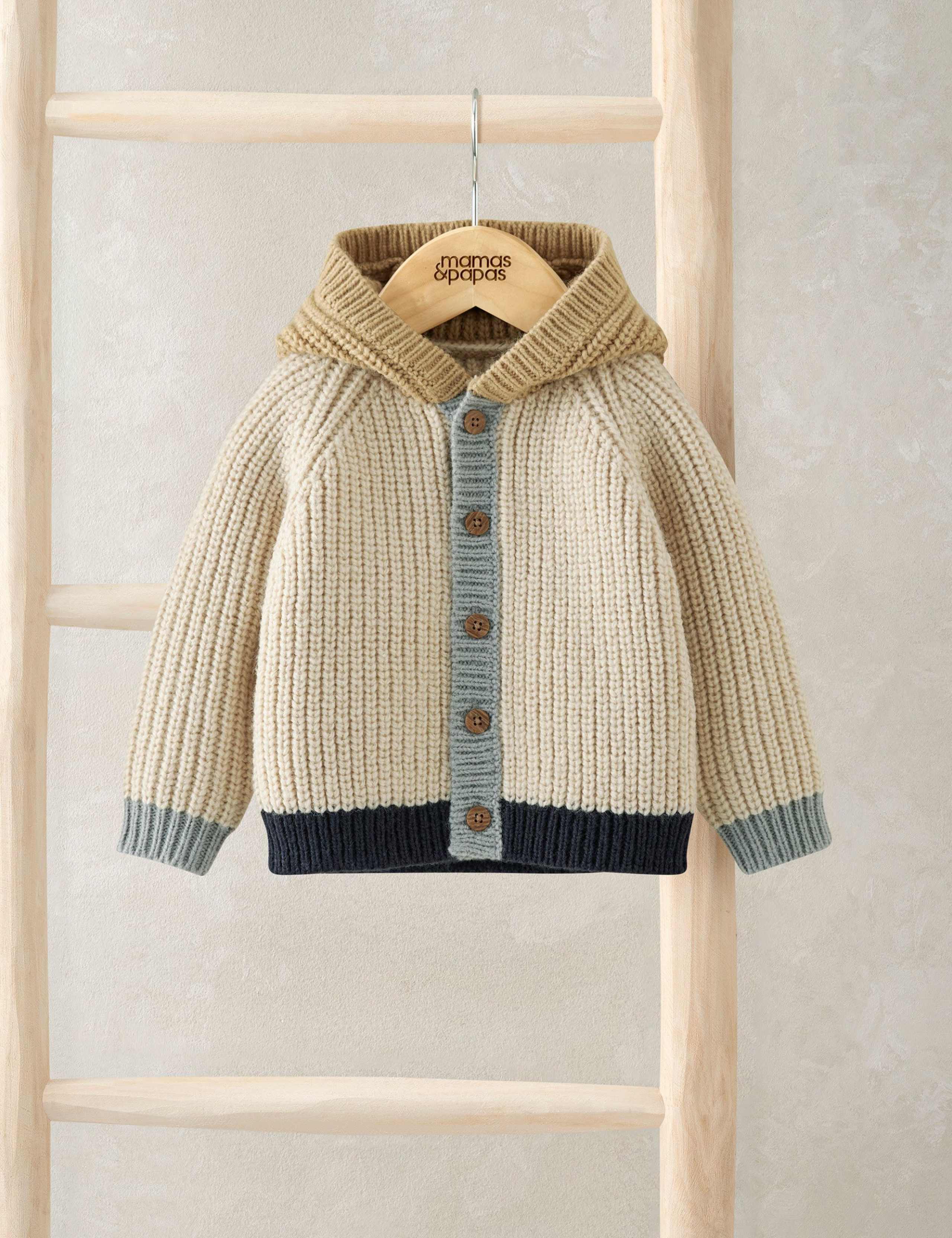 Colour Block Hooded Cardigan with Wool (0-12 Mths) 1 of 3