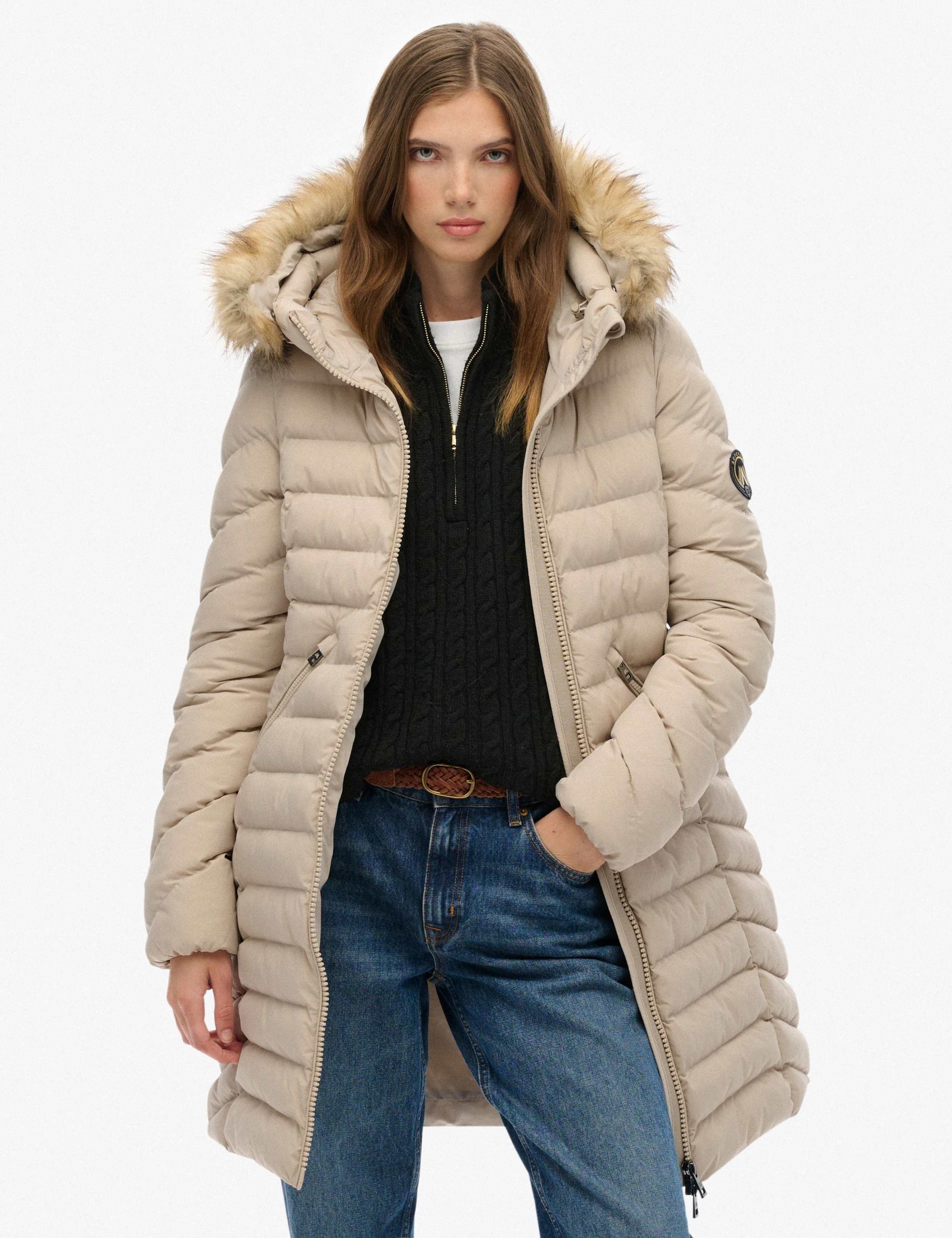 Hooded Funnel Neck Longline Puffer Jacket 1 of 4