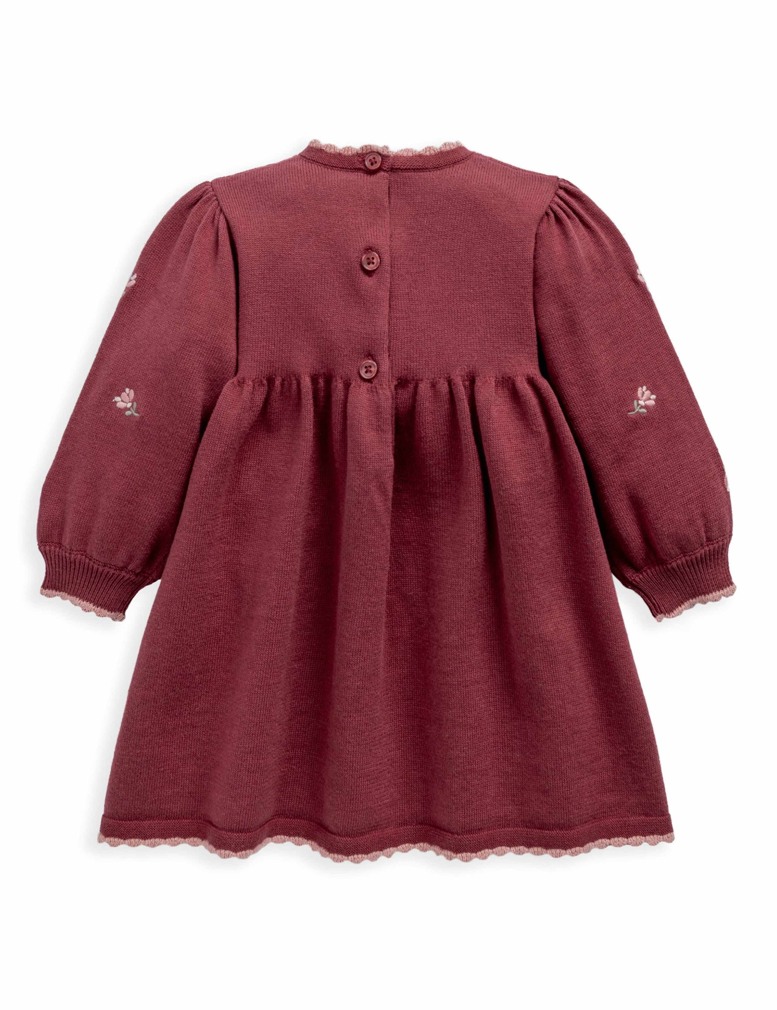 Pure Cotton Floral Embroidered Knitted Dress (0 Mths-3 Yrs) 3 of 3