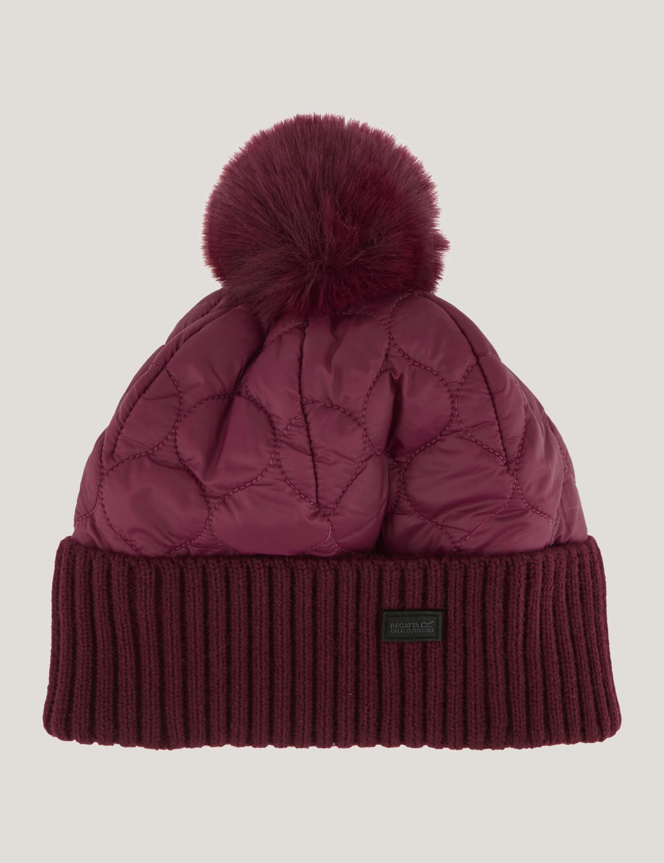 Showerproof Quilted Turn Up Pom Beanie Hat 2 of 2