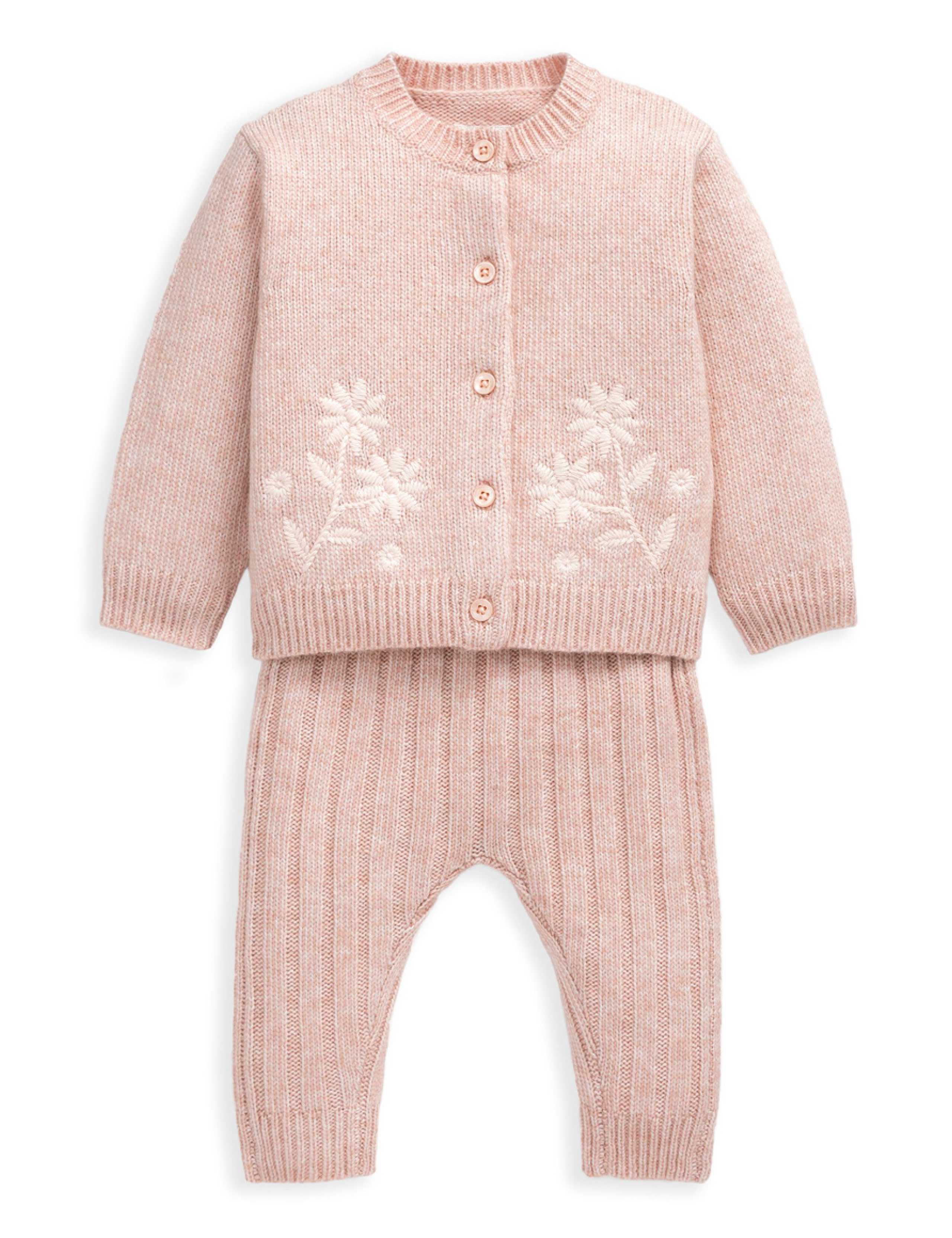 Knitted Floral Cardigan & Leggings Set (0-12 Mths) 2 of 4