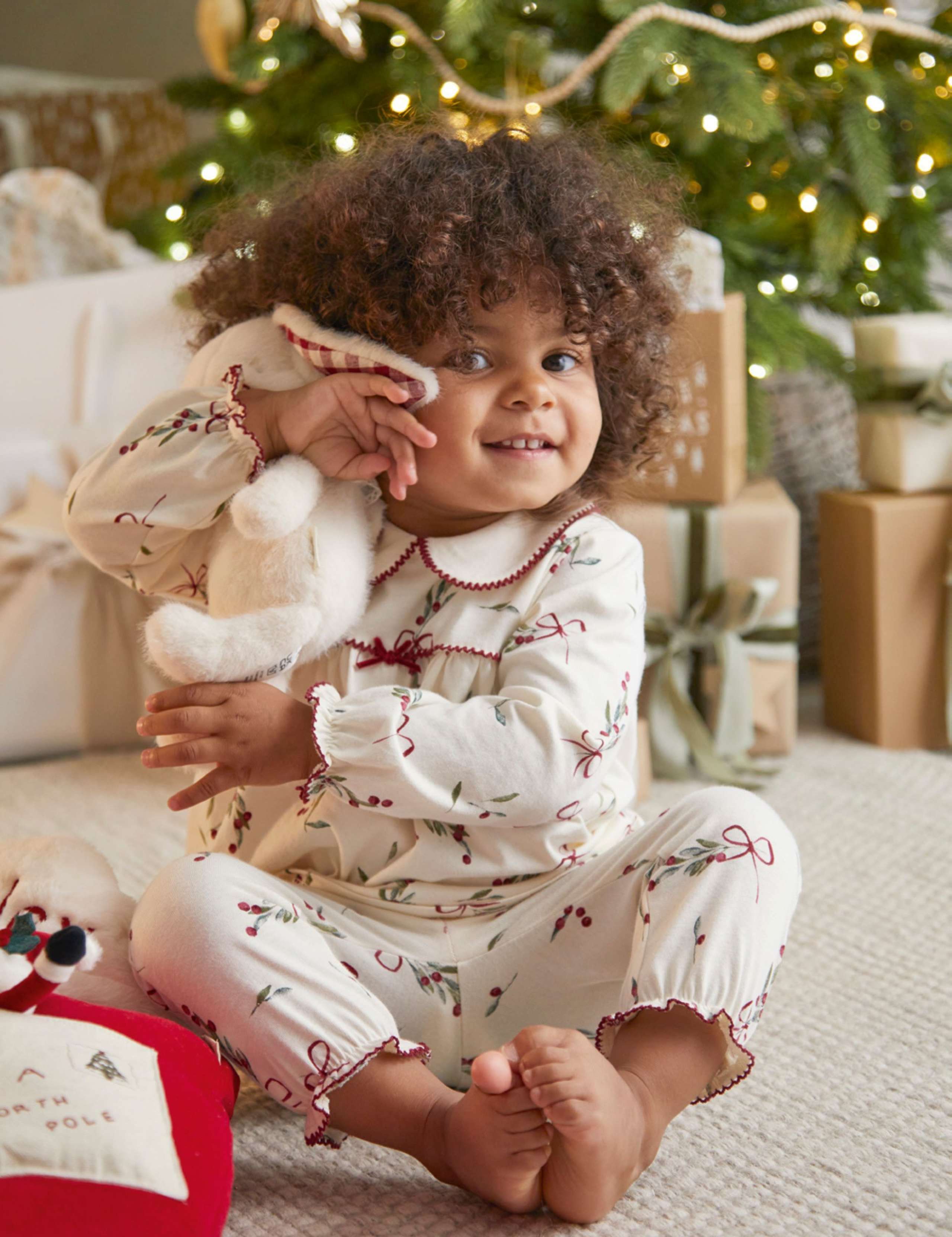 Pure Cotton Mistletoe Print Christmas Pyjamas (0 Mths-3 Yrs) 3 of 10