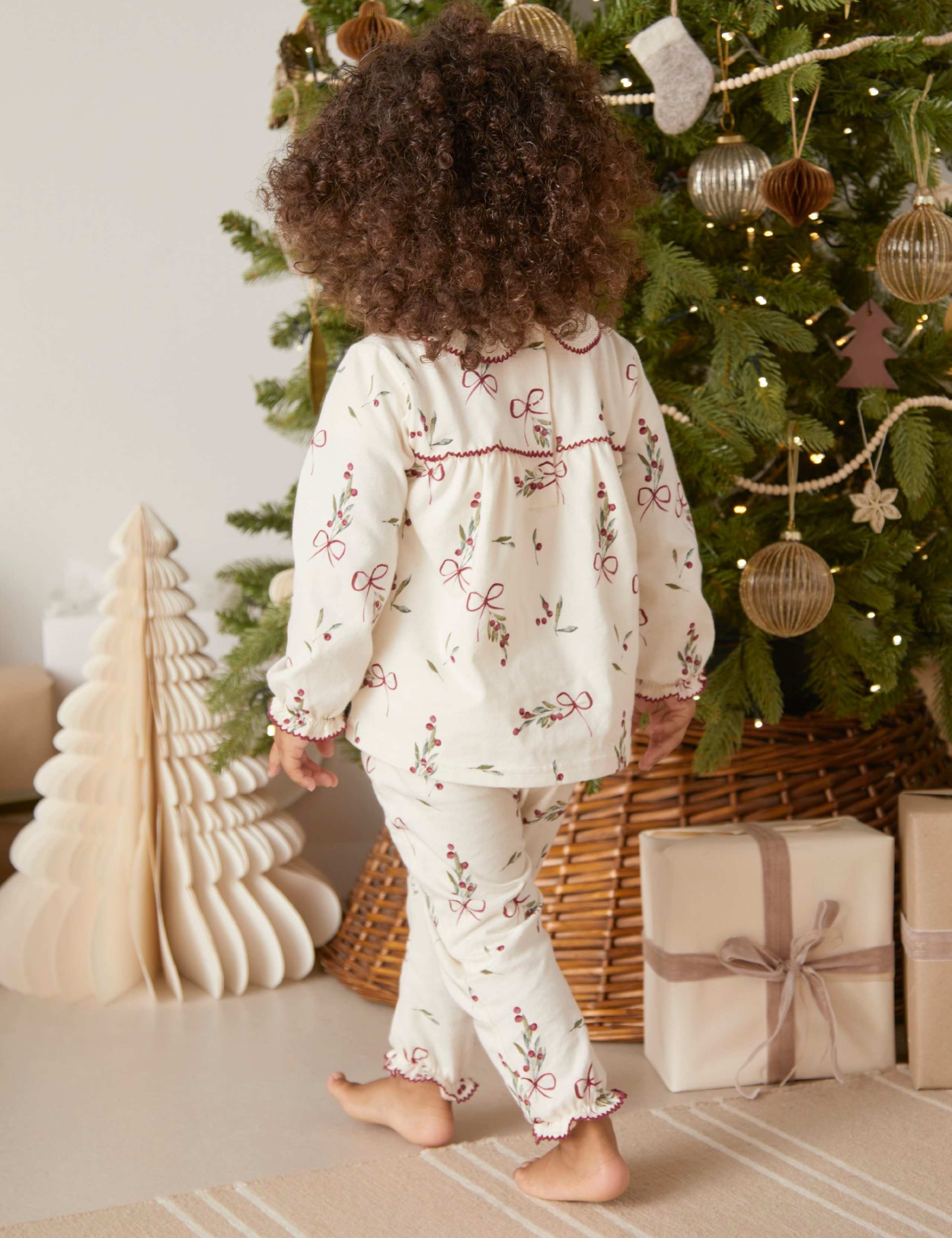 Pure Cotton Mistletoe Print Christmas Pyjamas (0 Mths-3 Yrs) 6 of 10