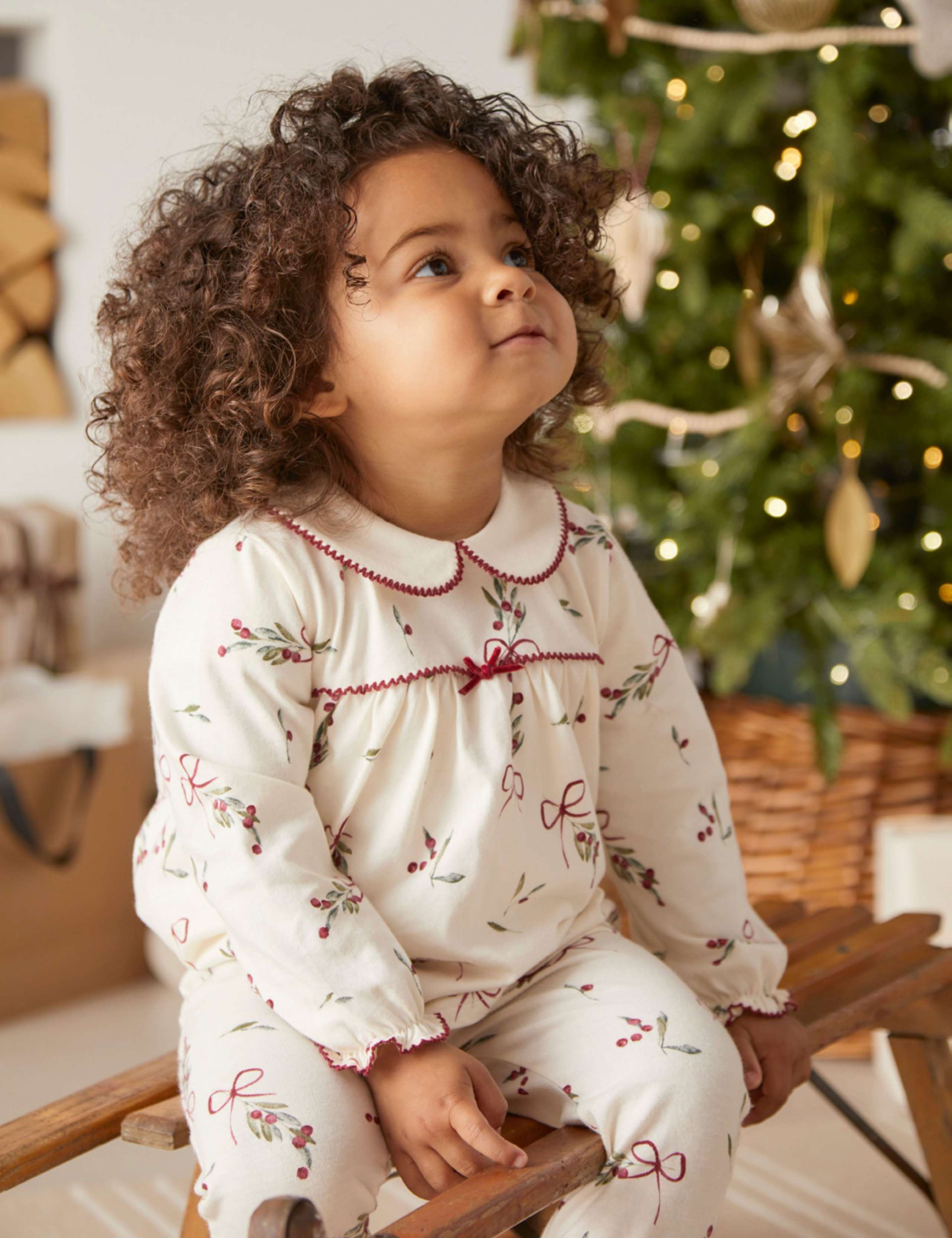 Pure Cotton Mistletoe Print Christmas Pyjamas (0 Mths-3 Yrs) 7 of 10