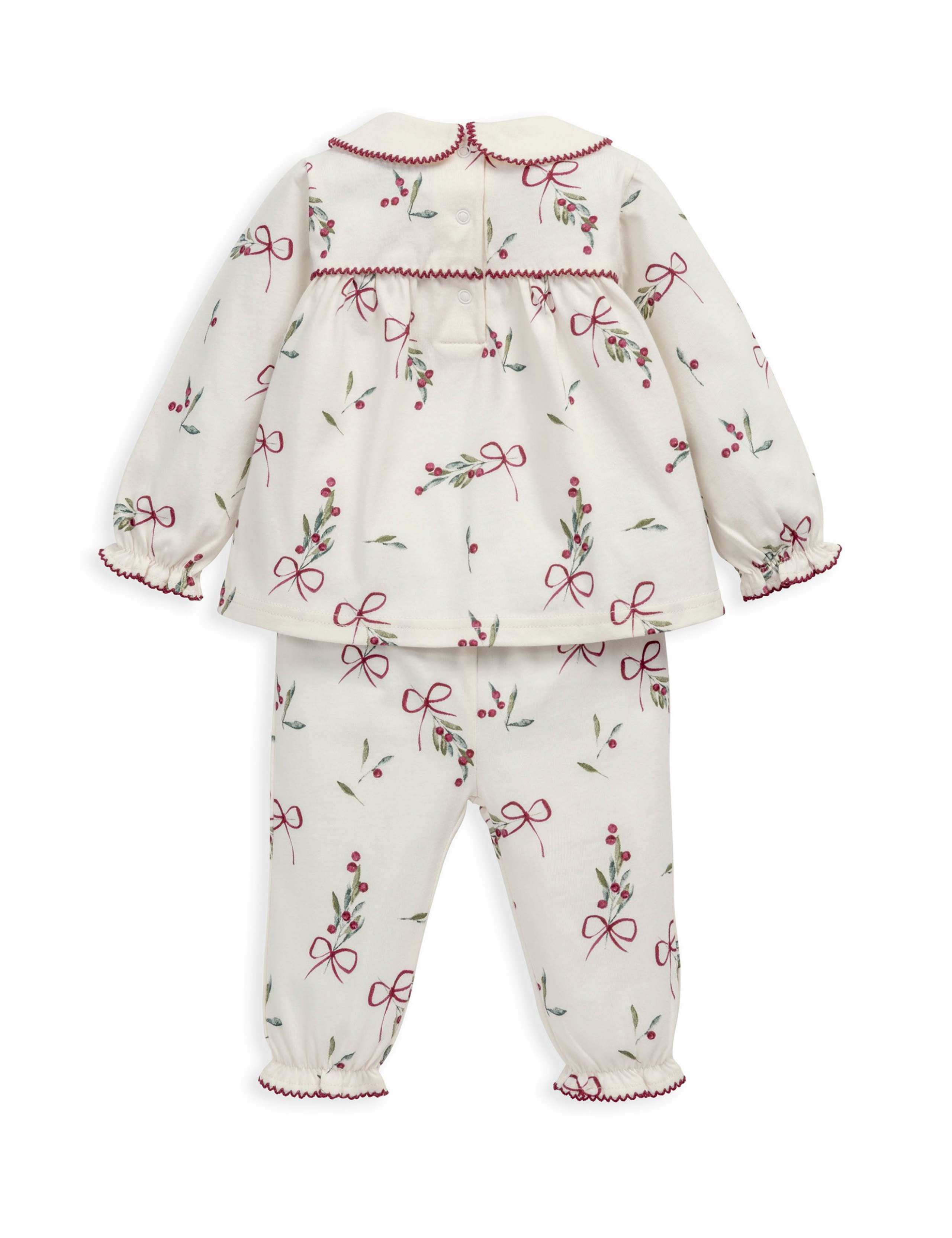 Pure Cotton Mistletoe Print Christmas Pyjamas (0 Mths-3 Yrs) 9 of 10