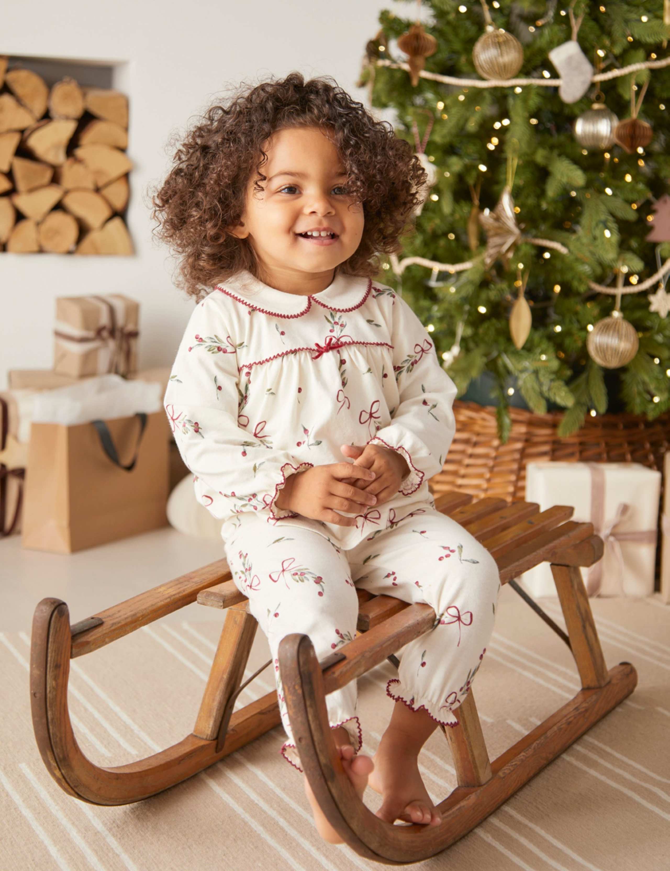 Pure Cotton Mistletoe Print Christmas Pyjamas (0 Mths-3 Yrs) 10 of 10